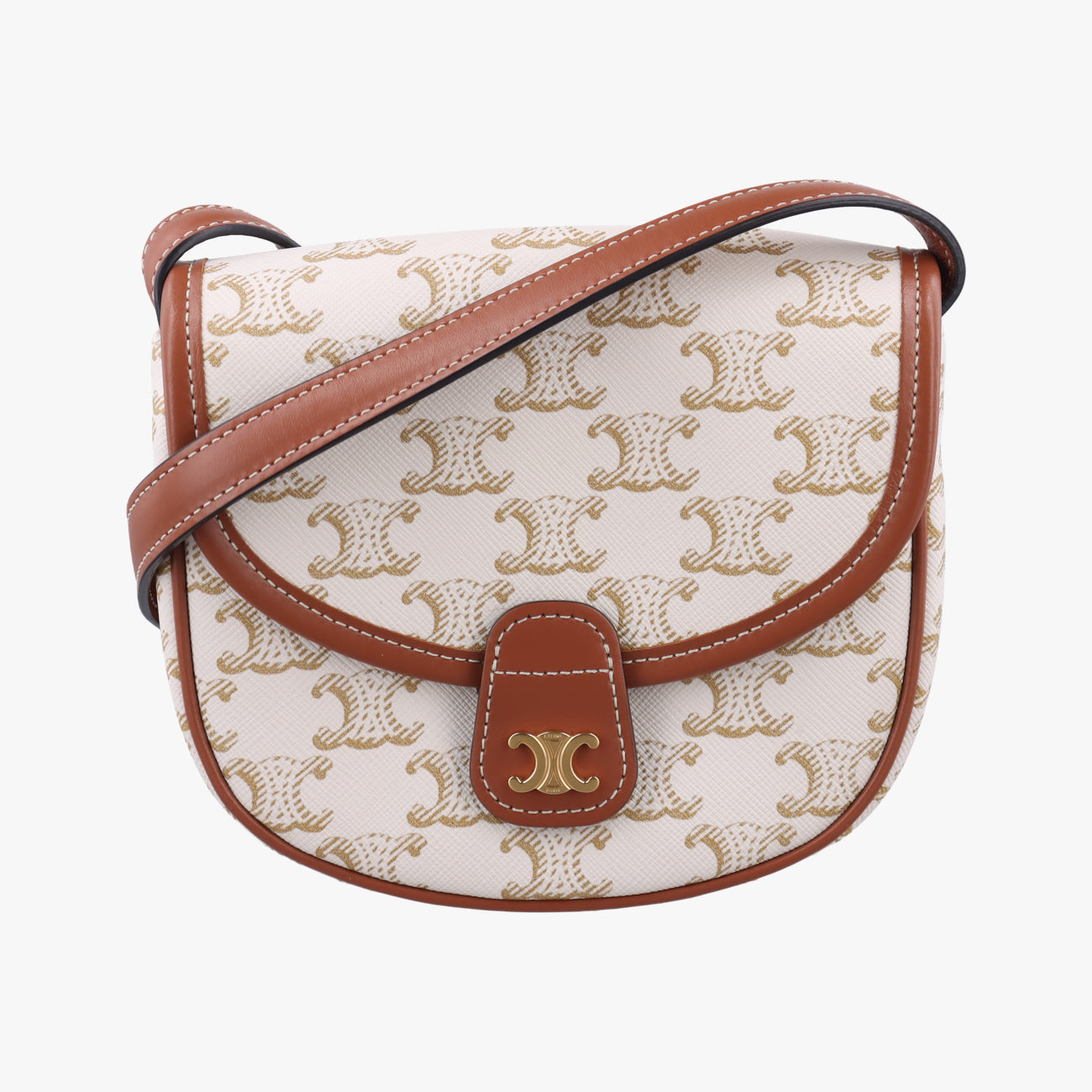Pre-owned Celine Triomphe Mini Besace White×brown PVC coated canvas  shoulderbag | stylenewstar