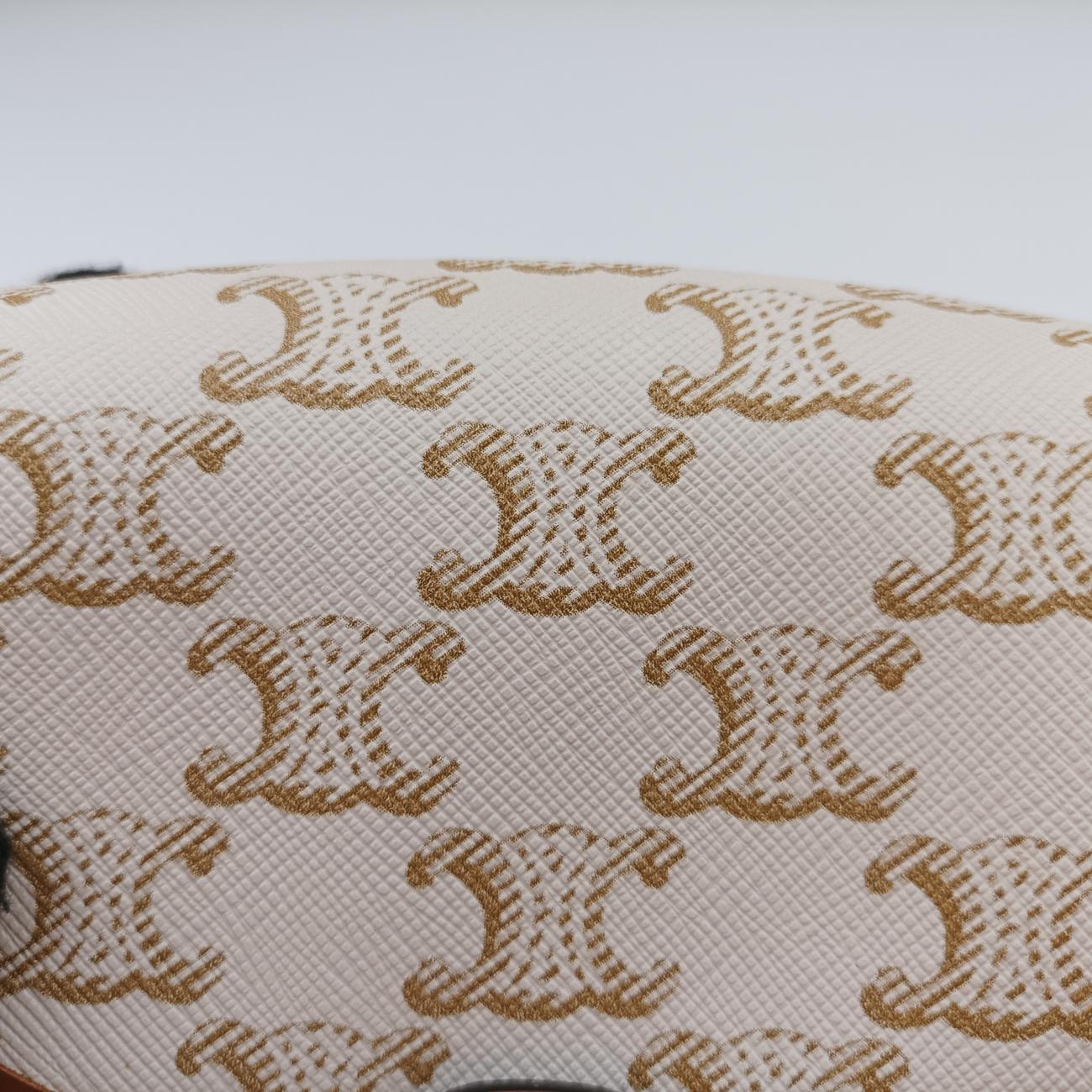 Pre-owned Celine Triomphe Mini Besace White×brown PVC coated canvas  shoulderbag | stylenewstar