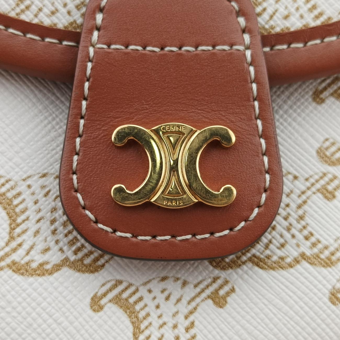 Pre-owned Celine Triomphe Mini Besace White×brown PVC coated canvas  shoulderbag | stylenewstar