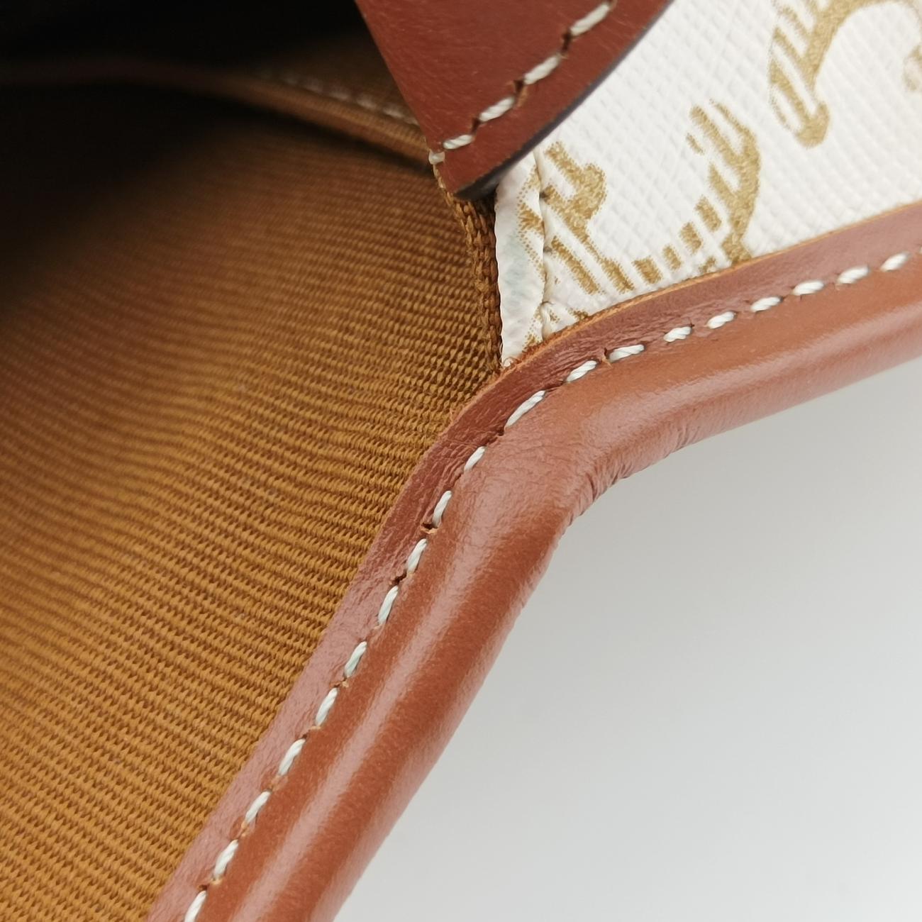 Pre-owned Celine Triomphe Mini Besace White×brown PVC coated canvas  shoulderbag | stylenewstar