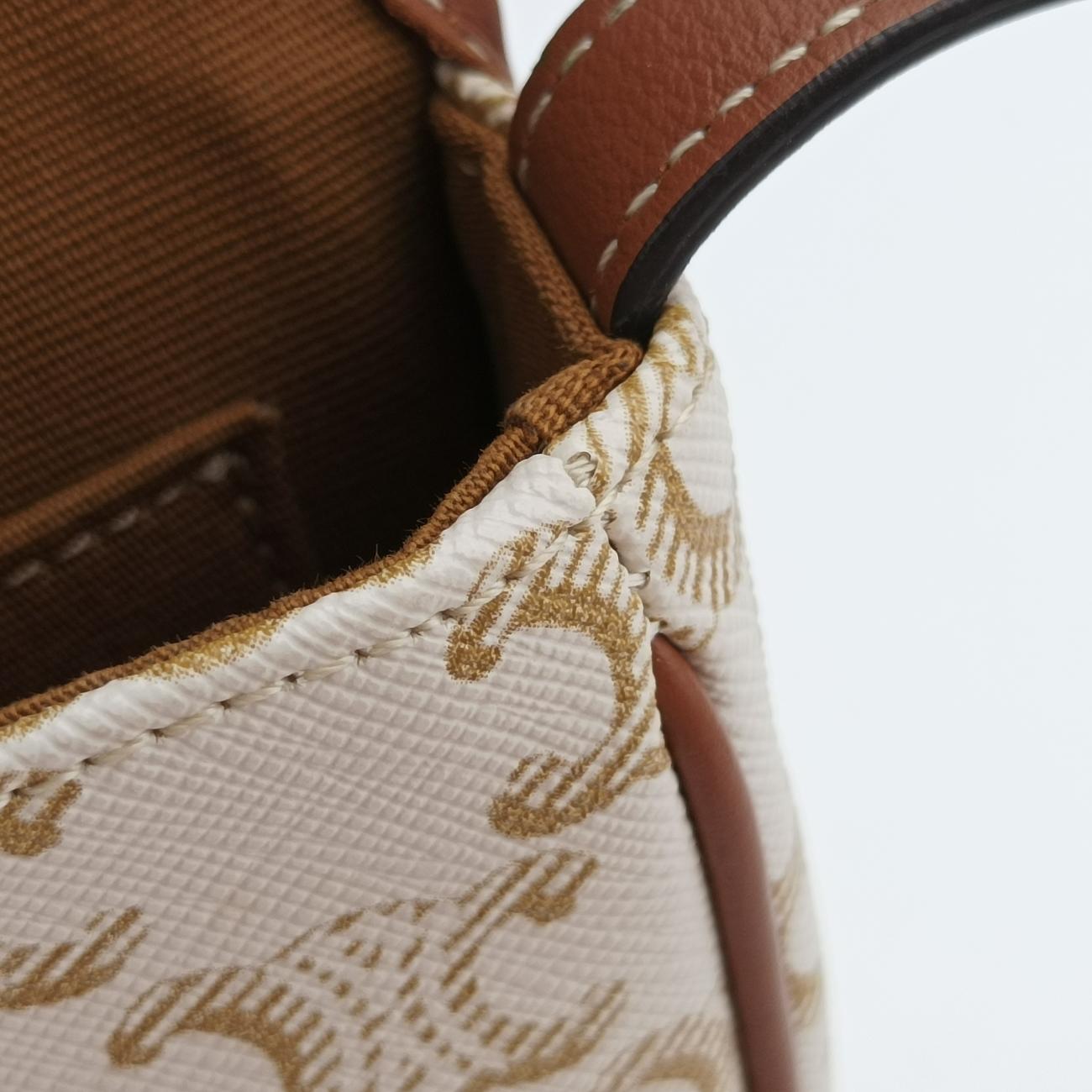 Pre-owned Celine Triomphe Mini Besace White×brown PVC coated canvas  shoulderbag | stylenewstar