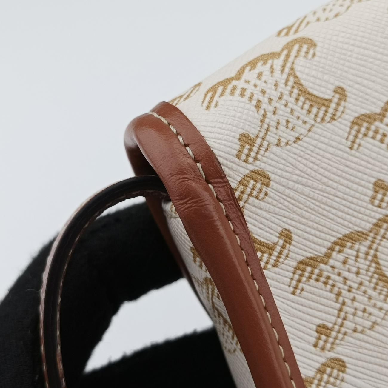 Pre-owned Celine Triomphe Mini Besace White×brown PVC coated canvas  shoulderbag | stylenewstar