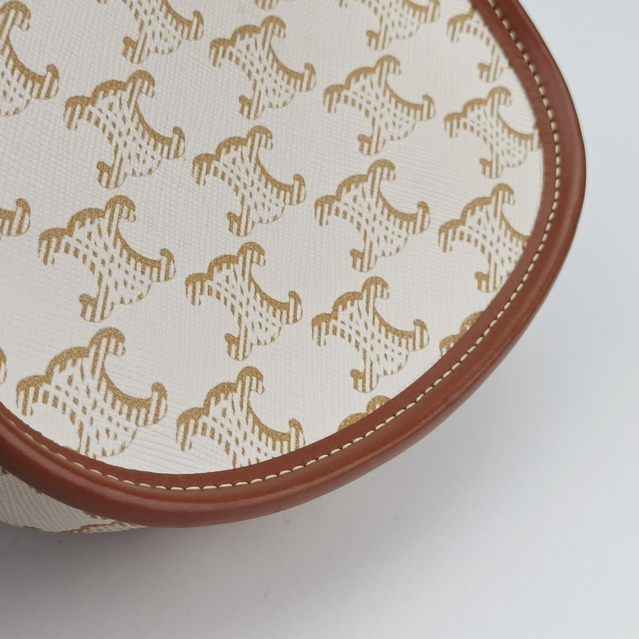 Pre-owned Celine Triomphe Mini Besace White×brown PVC coated canvas  shoulderbag | stylenewstar