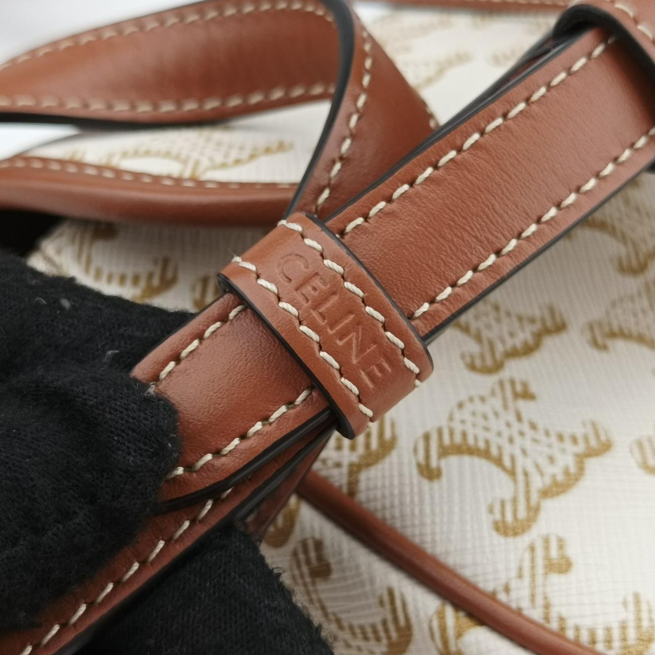 Pre-owned Celine Triomphe Mini Besace White×brown PVC coated canvas  shoulderbag | stylenewstar