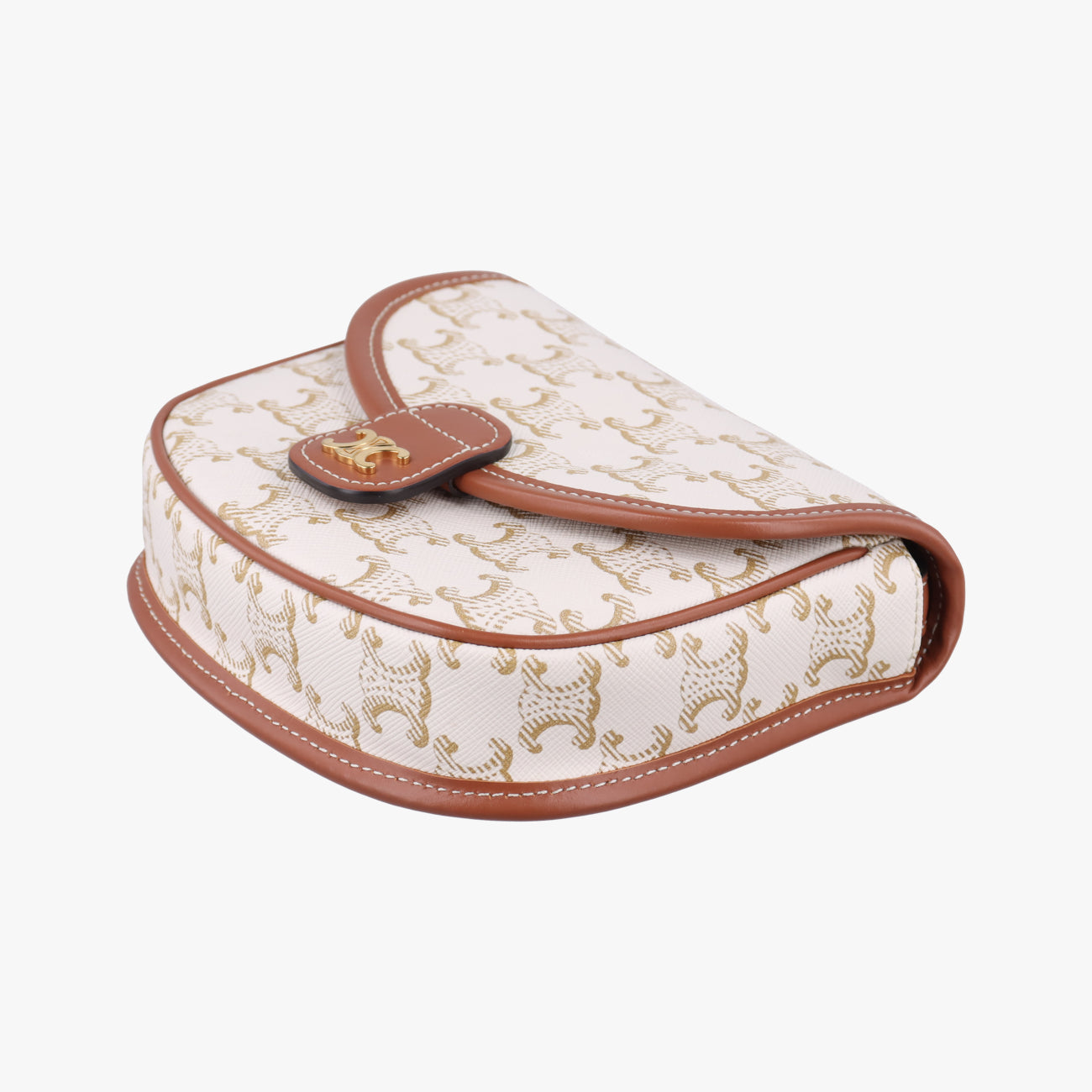 Pre-owned Celine Triomphe Mini Besace White×brown PVC coated canvas  shoulderbag | stylenewstar