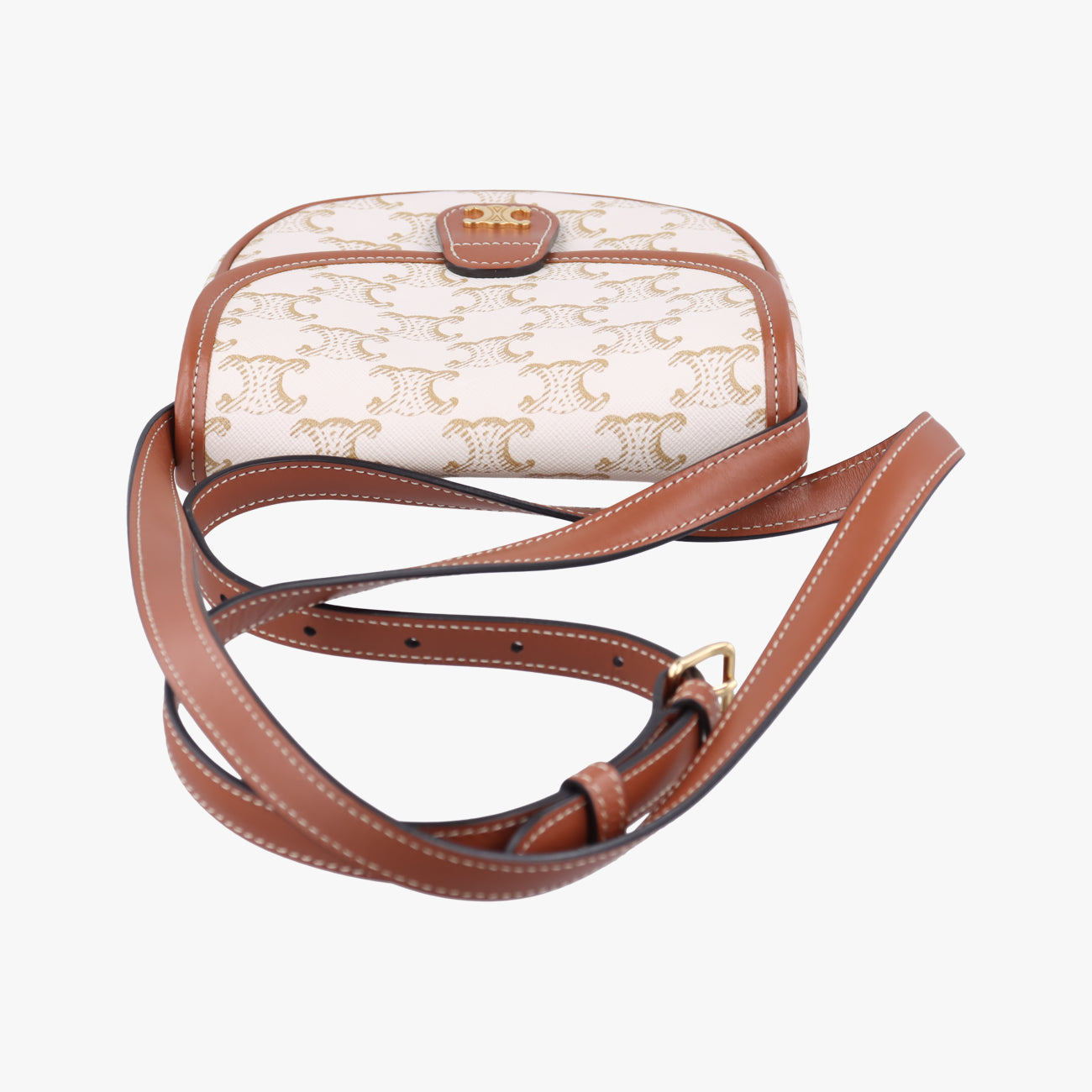 Pre-owned Celine Triomphe Mini Besace White×brown PVC coated canvas  shoulderbag | stylenewstar