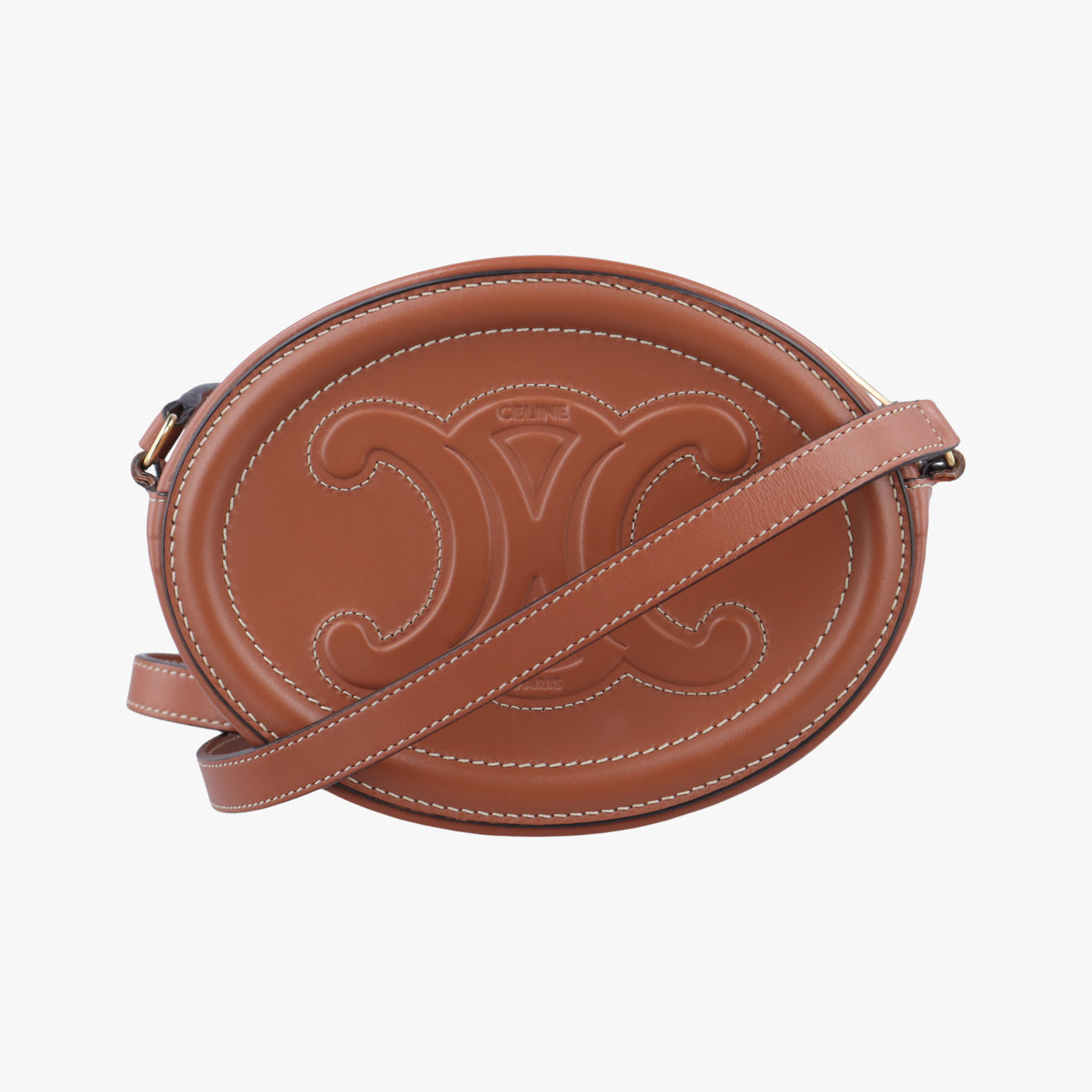 Pre-owned Celine Oval Purse Cuir Triomphe Brown Leather  shoulderbag | stylenewstar