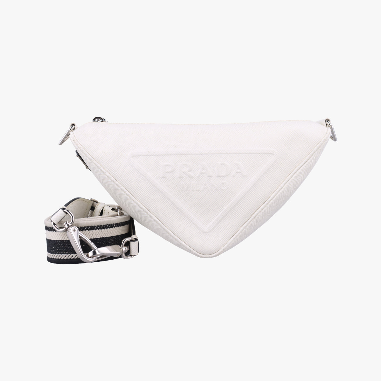 Pre-owned Prada Triangle Logo Plate White SAFFIANO Leather  shoulderbag | stylenewstar