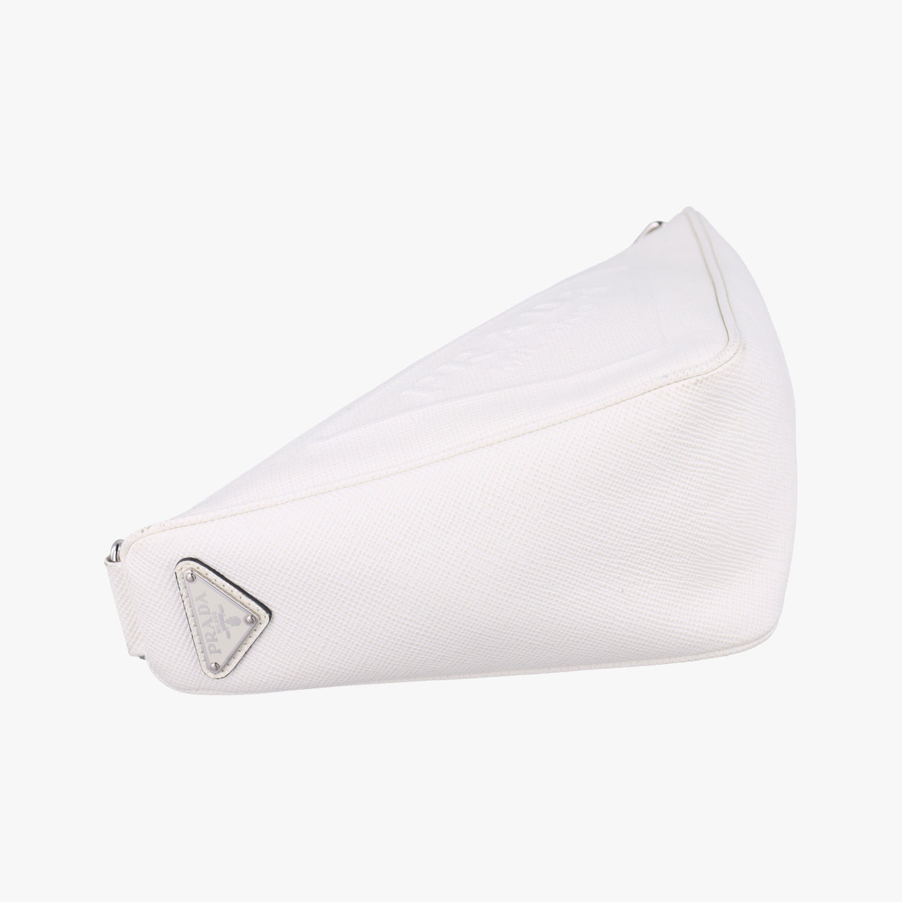 Pre-owned Prada Triangle Logo Plate White SAFFIANO Leather  shoulderbag | stylenewstar