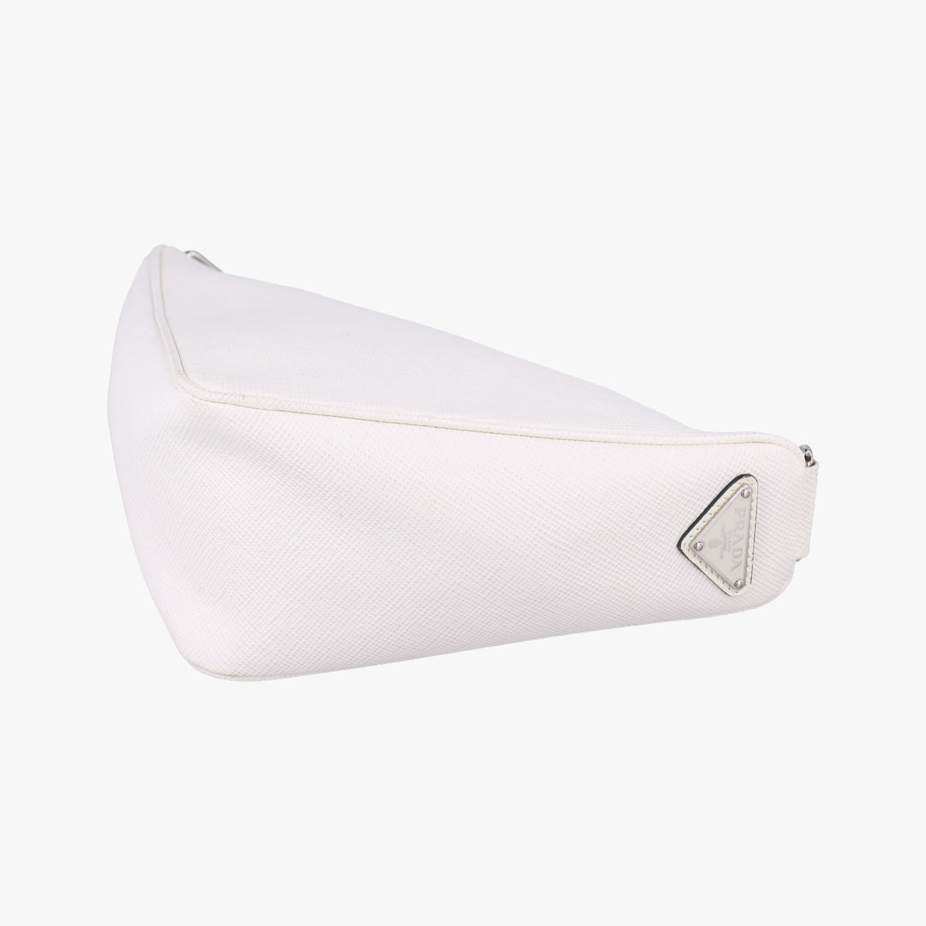 Pre-owned Prada Triangle Logo Plate White SAFFIANO Leather  shoulderbag | stylenewstar