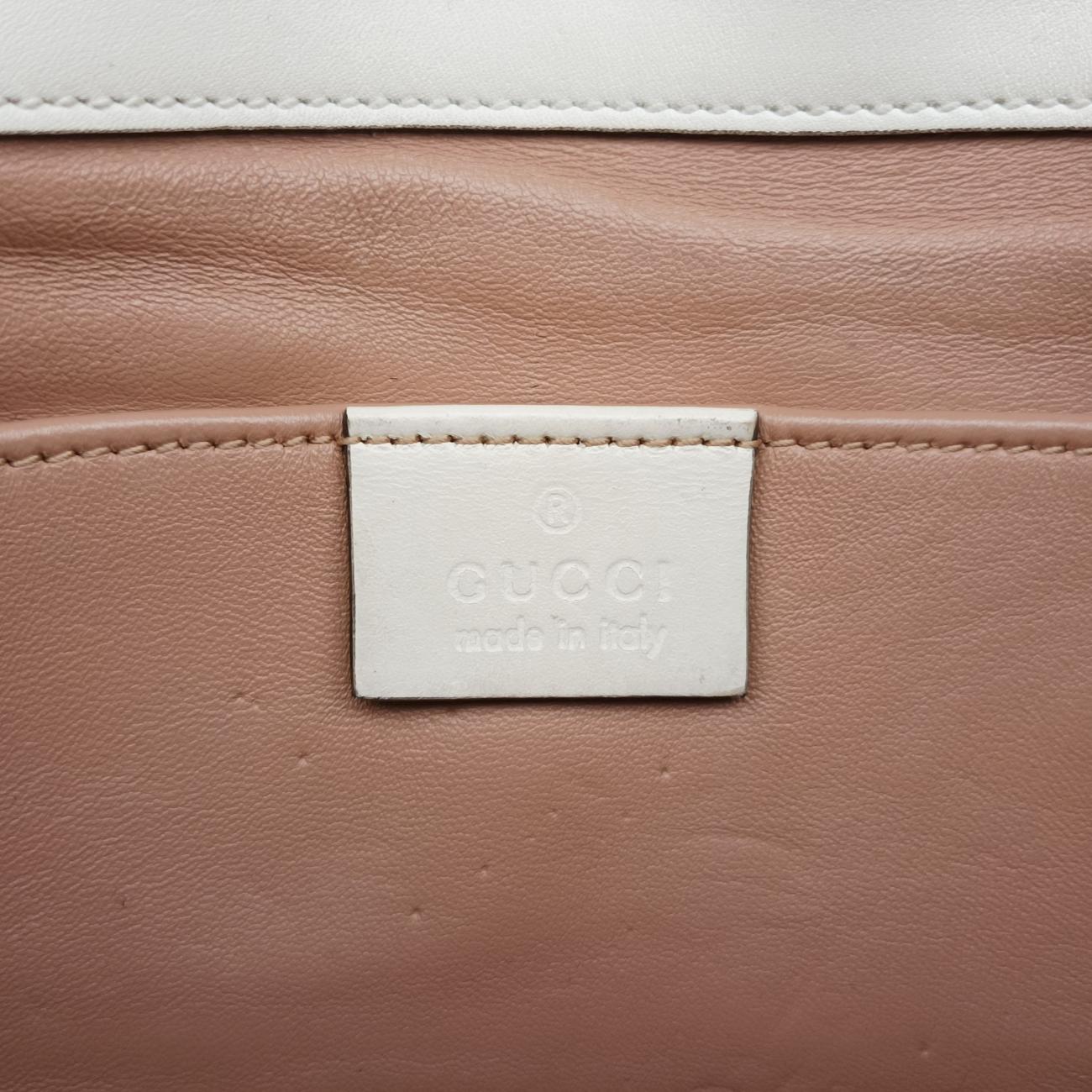 Pre-owned Gucci Broadway Pearl Bee White Leather 453778 shoulderbag | stylenewstar