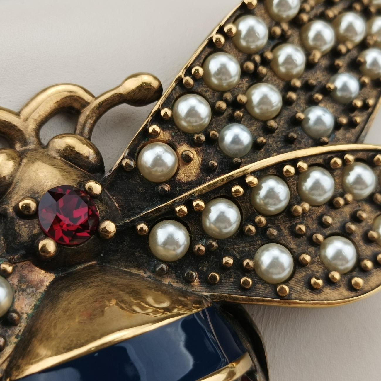 Pre-owned Gucci Broadway Pearl Bee White Leather 453778 shoulderbag | stylenewstar