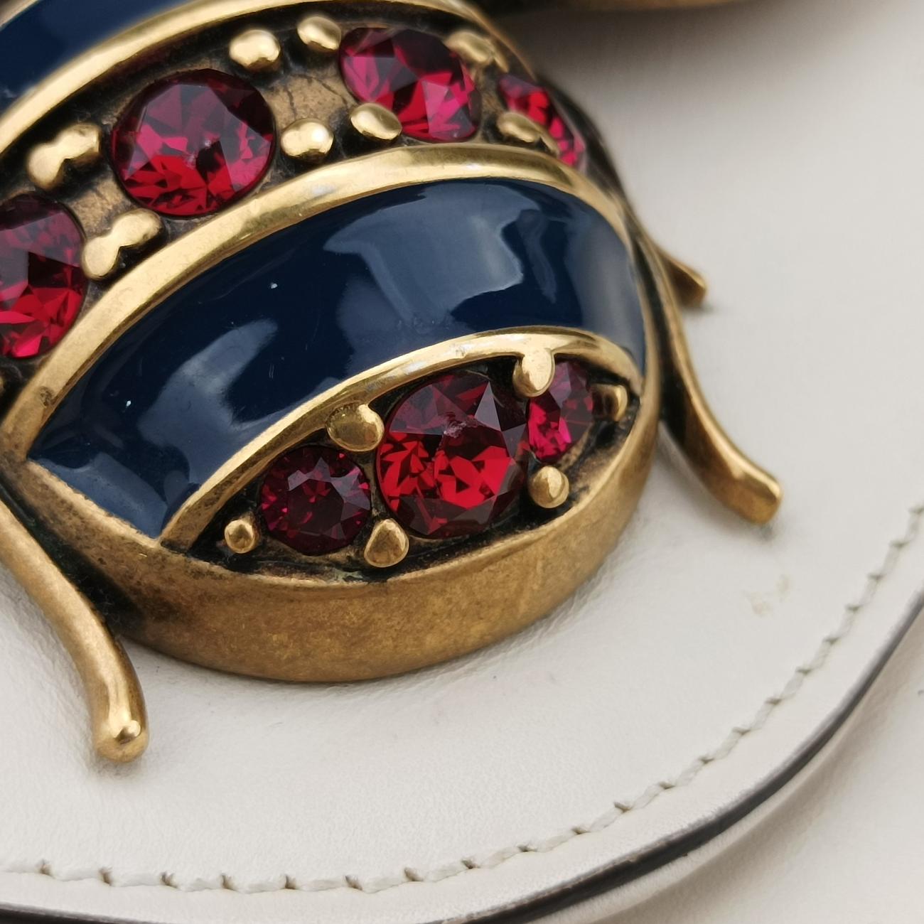 Pre-owned Gucci Broadway Pearl Bee White Leather 453778 shoulderbag | stylenewstar