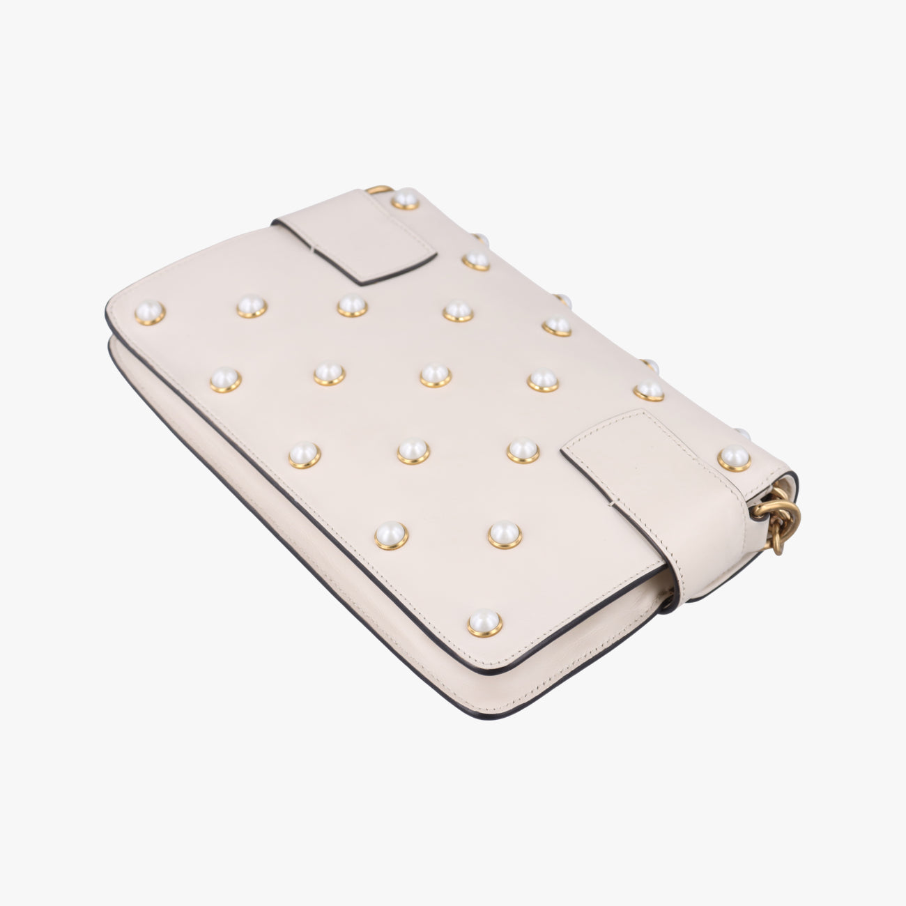 Pre-owned Gucci Broadway Pearl Bee White Leather 453778 shoulderbag | stylenewstar