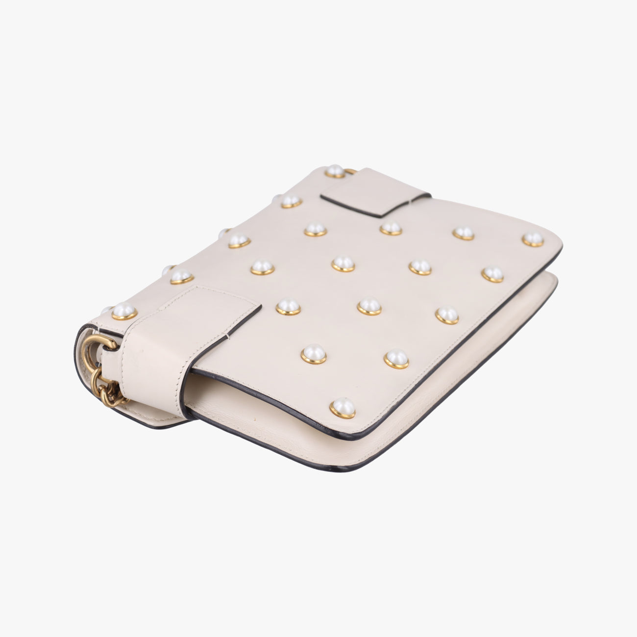 Pre-owned Gucci Broadway Pearl Bee White Leather 453778 shoulderbag | stylenewstar