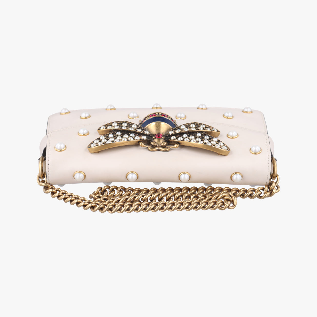Pre-owned Gucci Broadway Pearl Bee White Leather 453778 shoulderbag | stylenewstar