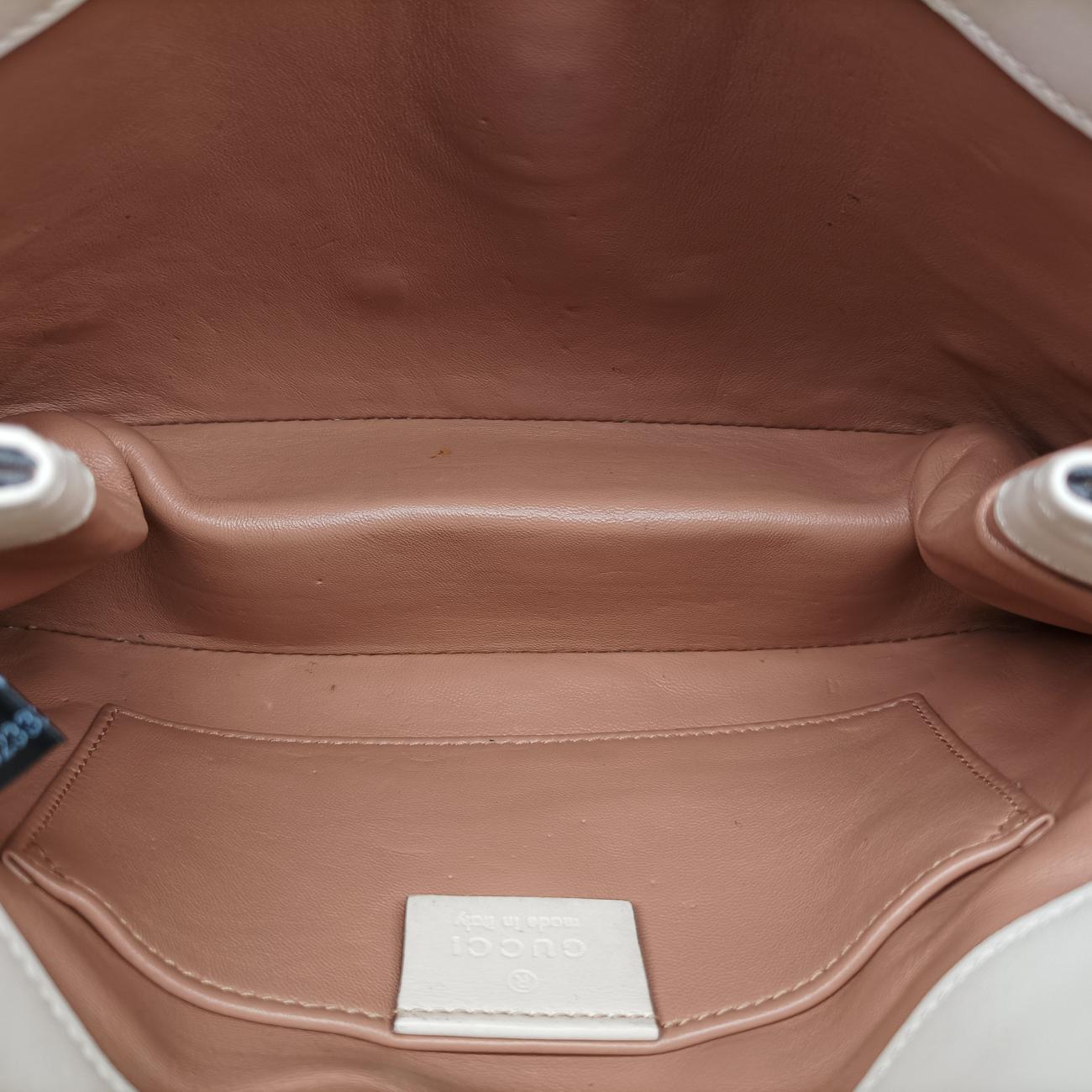 Pre-owned Gucci Broadway Pearl Bee White Leather 453778 shoulderbag | stylenewstar