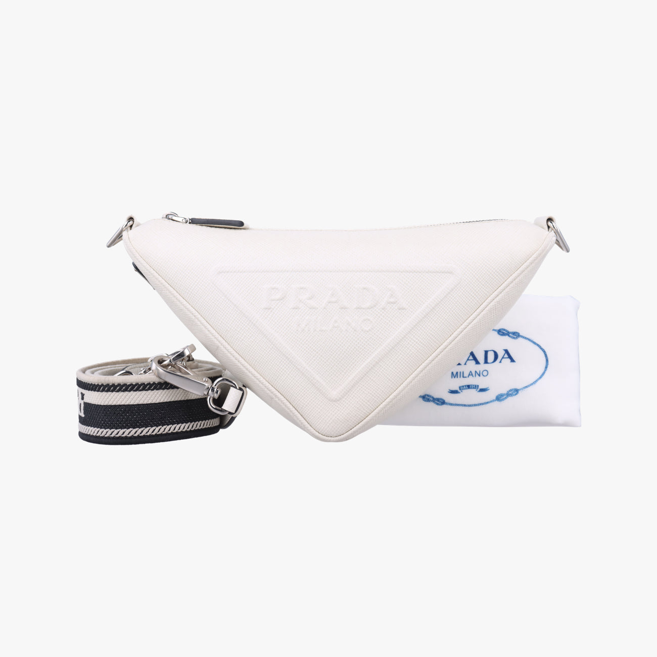 Vintage Prada Triangle Logo Plate White SAFFIANO Leather  shoulderbag | stylenewstar