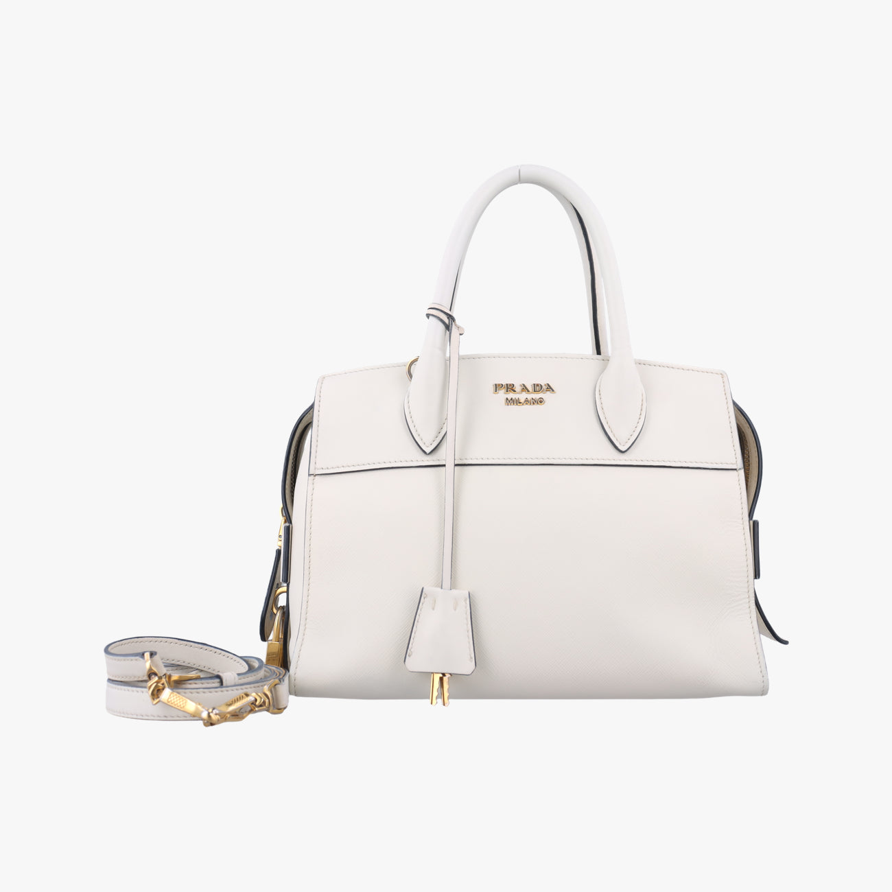 Pre-owned Prada Esplanade White SAFFIANO Leather 1BA045 shoulderbag | stylenewstar
