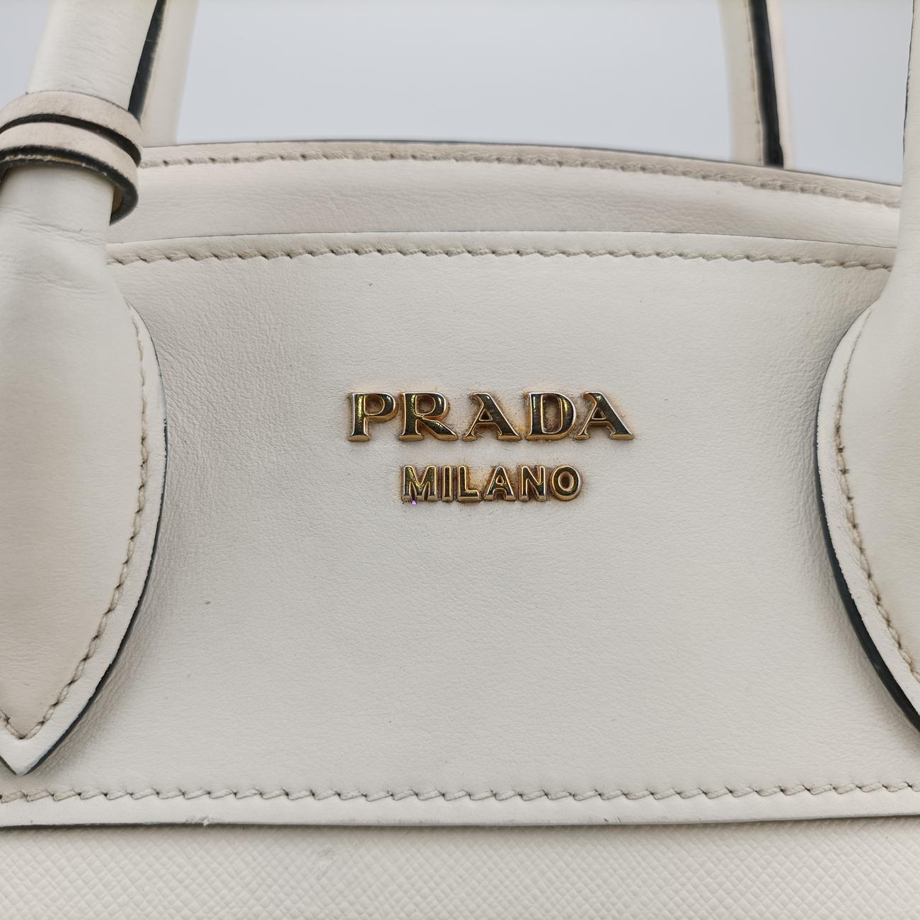 Pre-owned Prada Esplanade White SAFFIANO Leather 1BA045 shoulderbag | stylenewstar