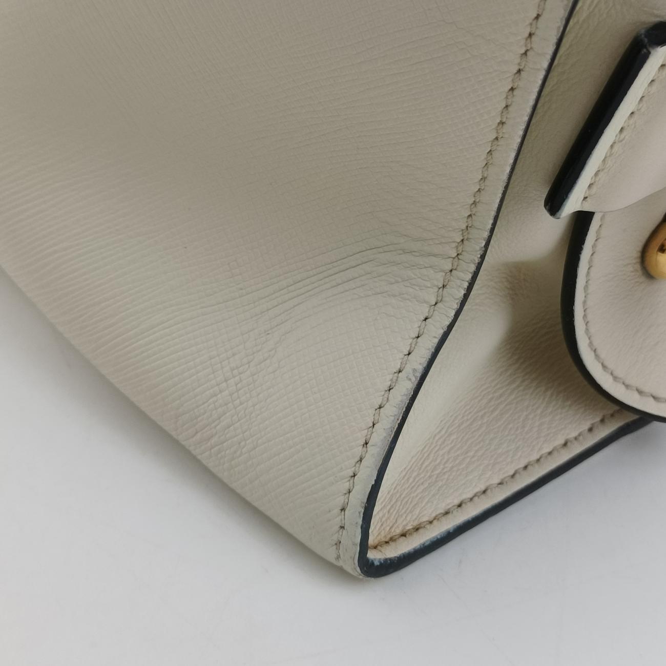 Pre-owned Prada Esplanade White SAFFIANO Leather 1BA045 shoulderbag | stylenewstar