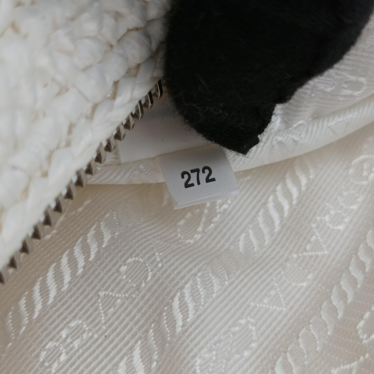 Pre-owned Prada Triangle Logo White Straw  shoulderbag | stylenewstar