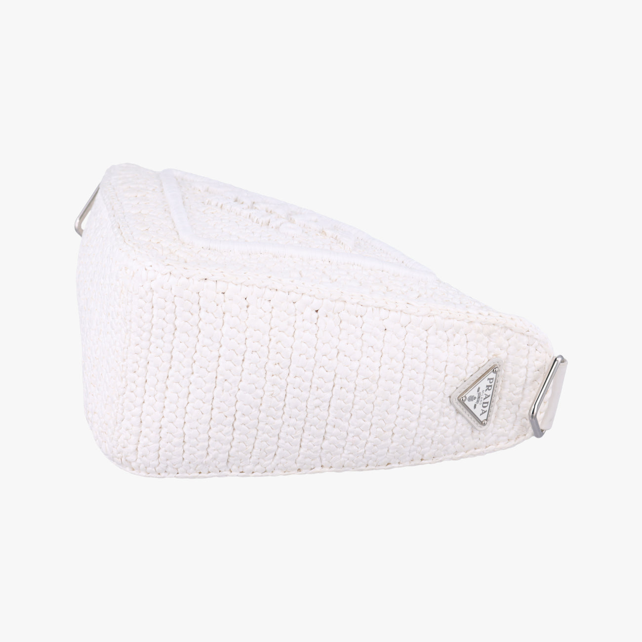 Pre-owned Prada Triangle Logo White Straw  shoulderbag | stylenewstar