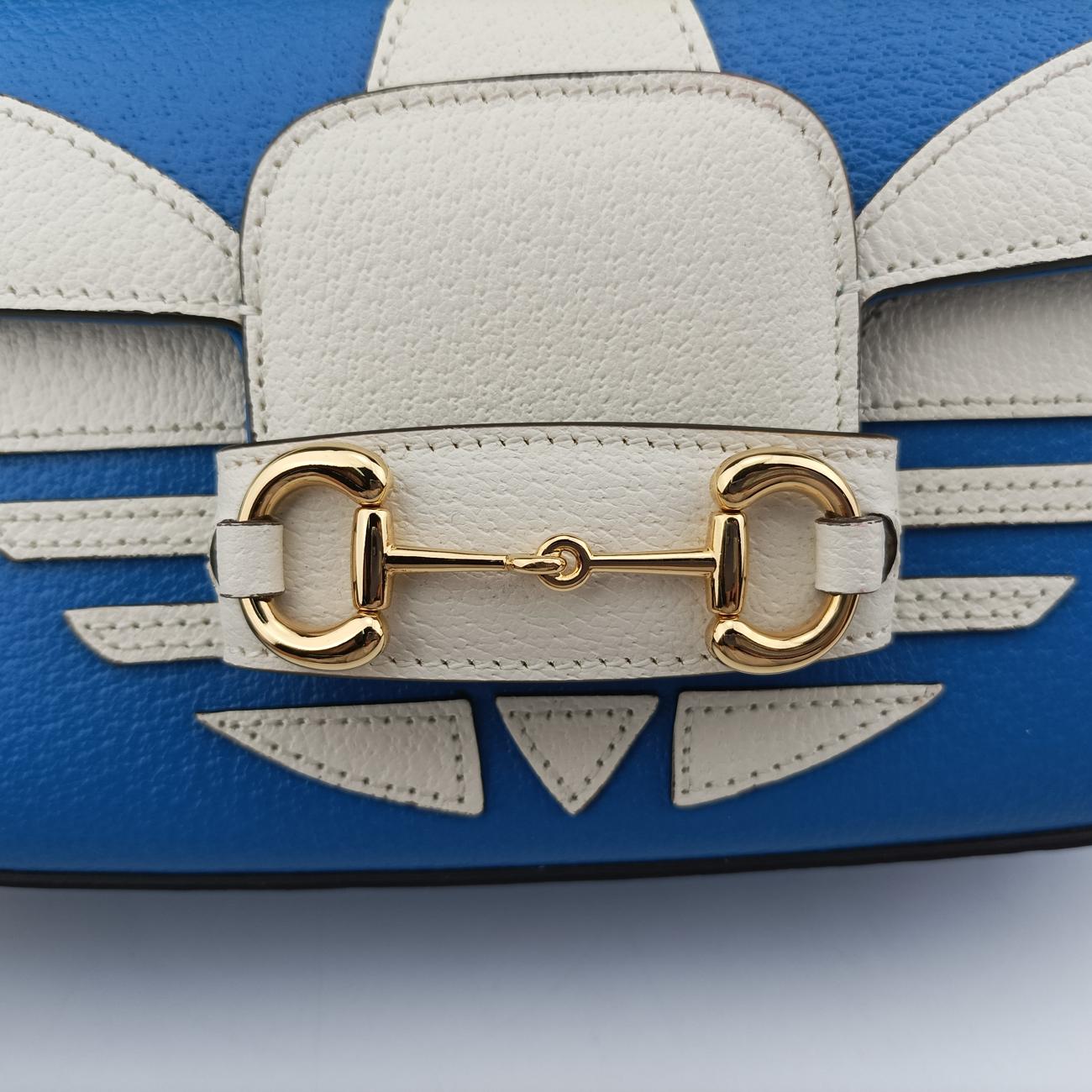 Pre-owned Gucci Adidas collaboration Horsebit Blue×white Leather 722009 shoulderbag | stylenewstar
