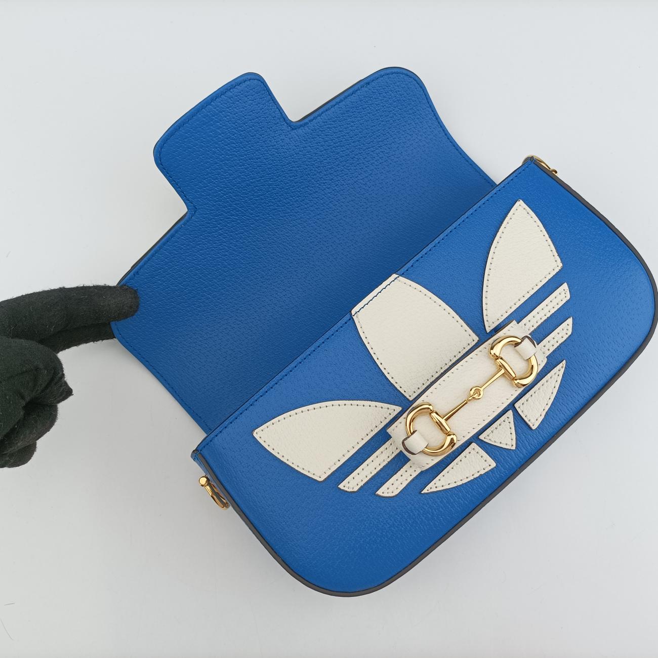 Pre-owned Gucci Adidas collaboration Horsebit Blue×white Leather 722009 shoulderbag | stylenewstar