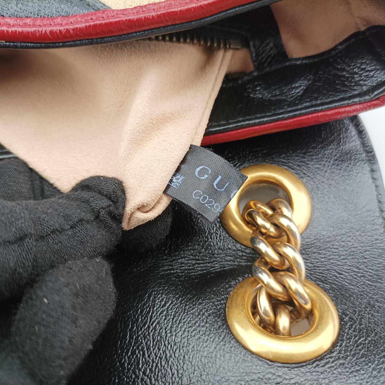 Pre-owned Gucci GG Marmont Black x Beige x Red Leather 443497 shoulderbag | stylenewstar
