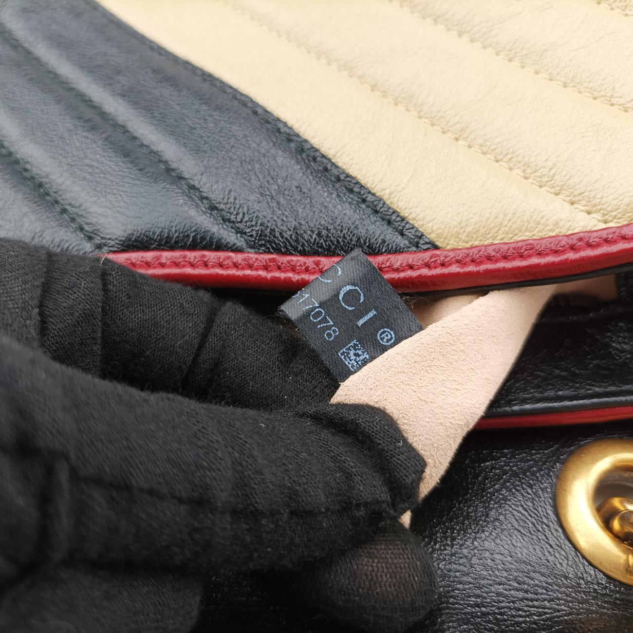 Pre-owned Gucci GG Marmont Black x Beige x Red Leather 443497 shoulderbag | stylenewstar