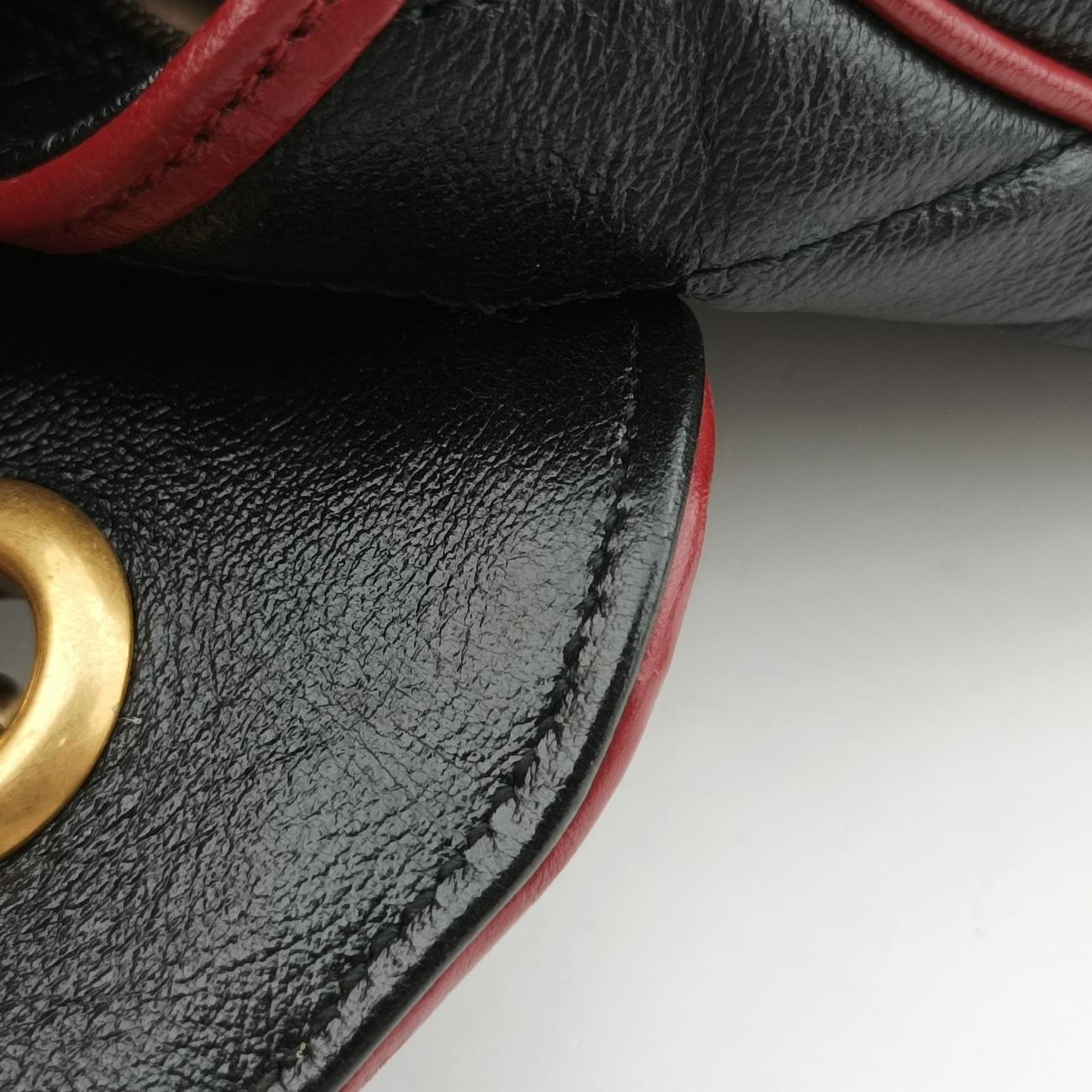 Pre-owned Gucci GG Marmont Black x Beige x Red Leather 443497 shoulderbag | stylenewstar