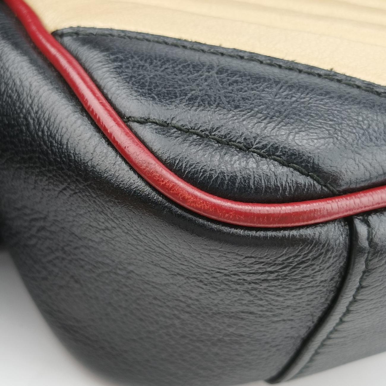 Pre-owned Gucci GG Marmont Black x Beige x Red Leather 443497 shoulderbag | stylenewstar