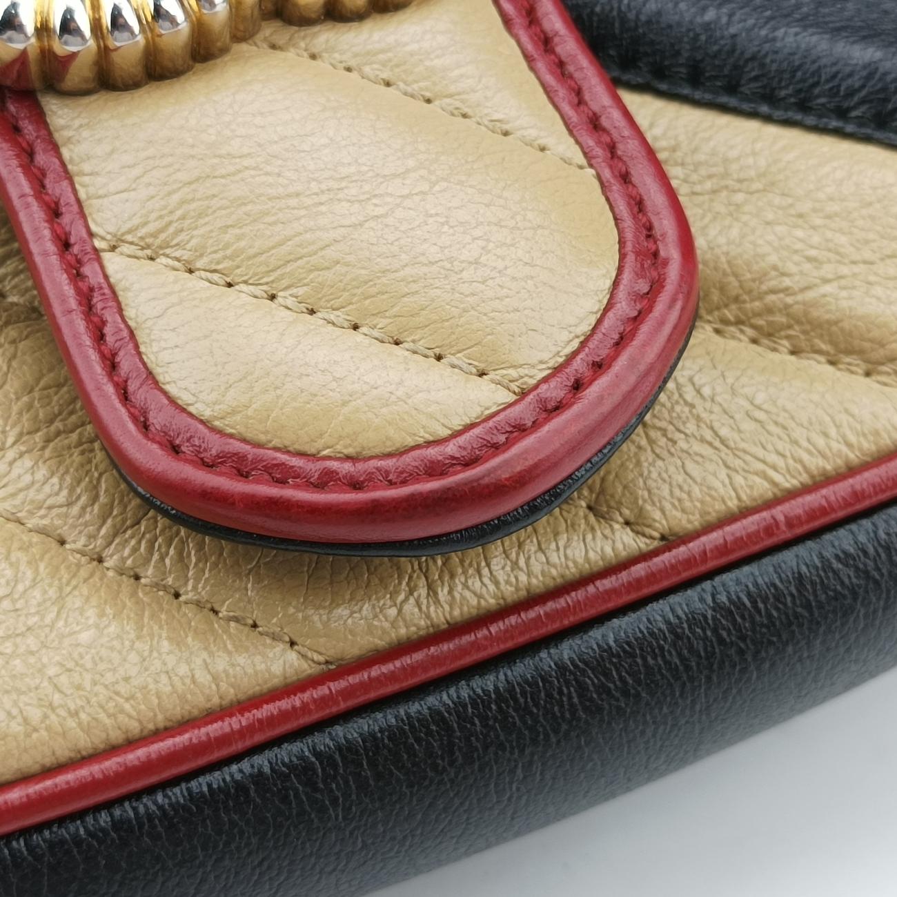 Pre-owned Gucci GG Marmont Black x Beige x Red Leather 443497 shoulderbag | stylenewstar