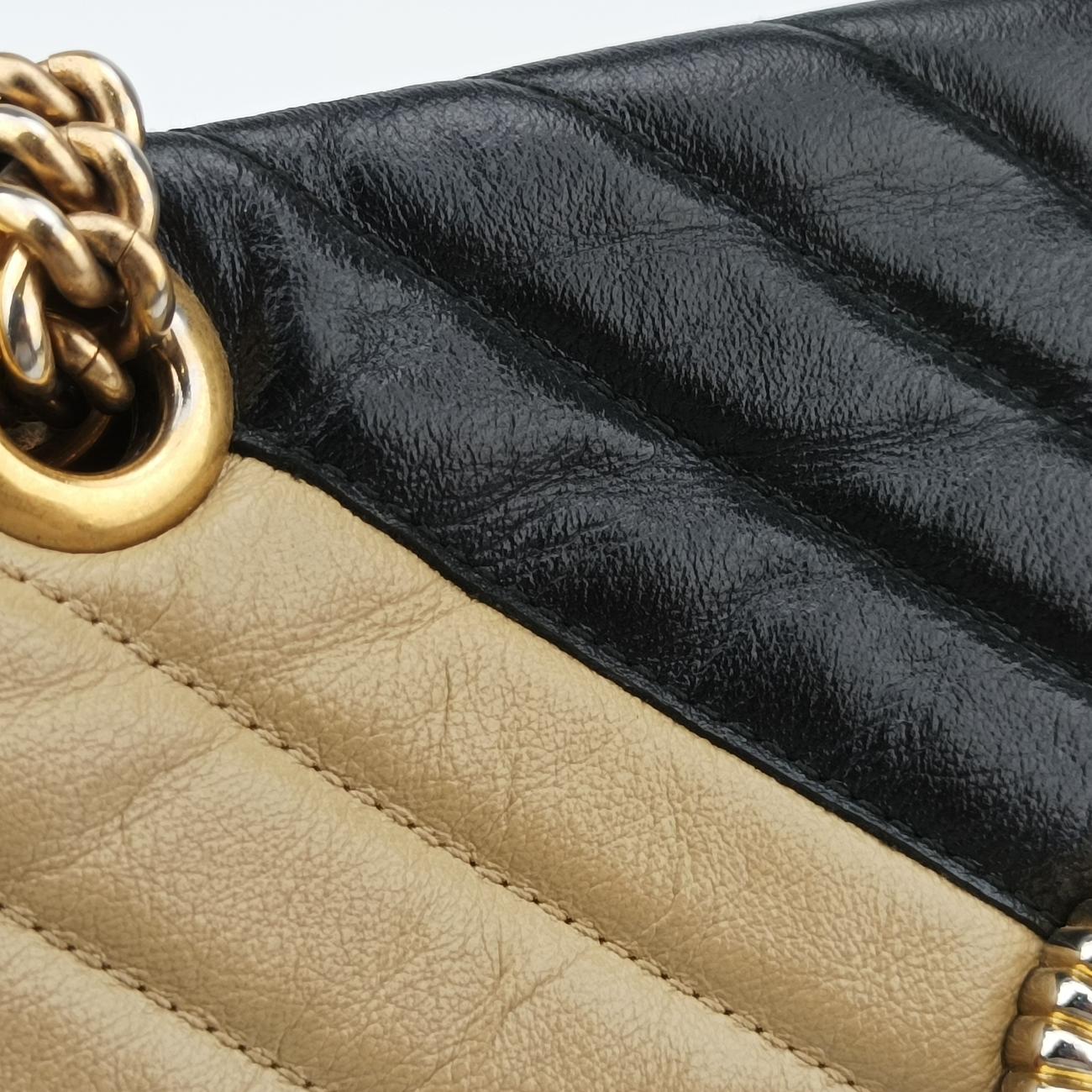 Pre-owned Gucci GG Marmont Black x Beige x Red Leather 443497 shoulderbag | stylenewstar