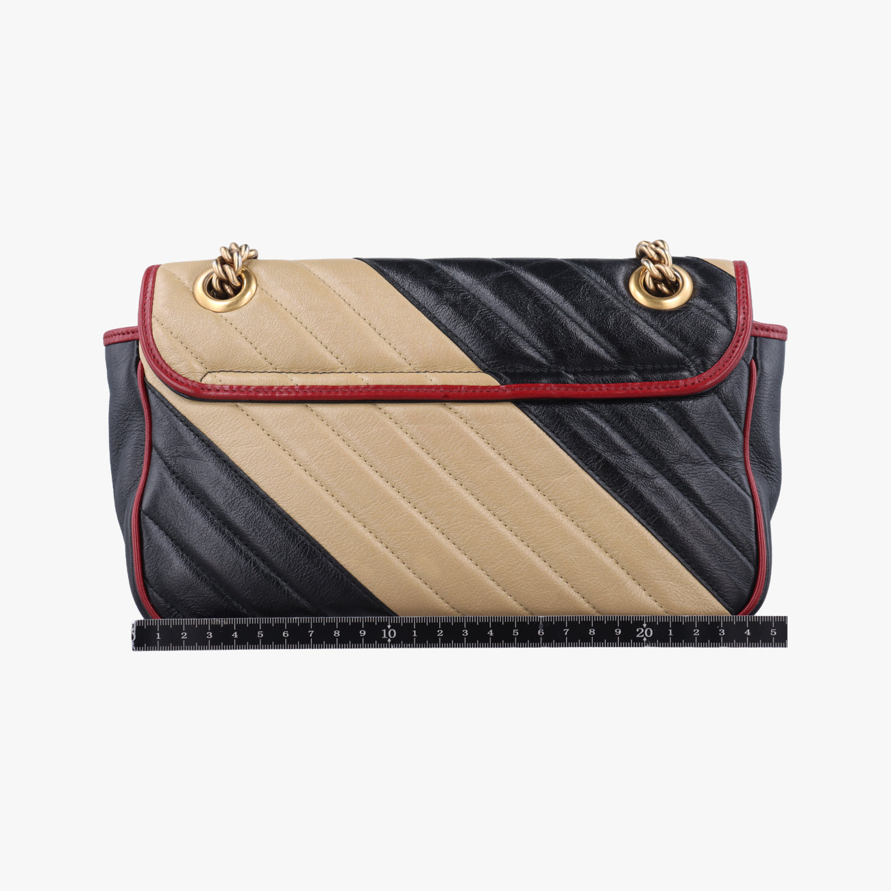 Pre-owned Gucci GG Marmont Black x Beige x Red Leather 443497 shoulderbag | stylenewstar