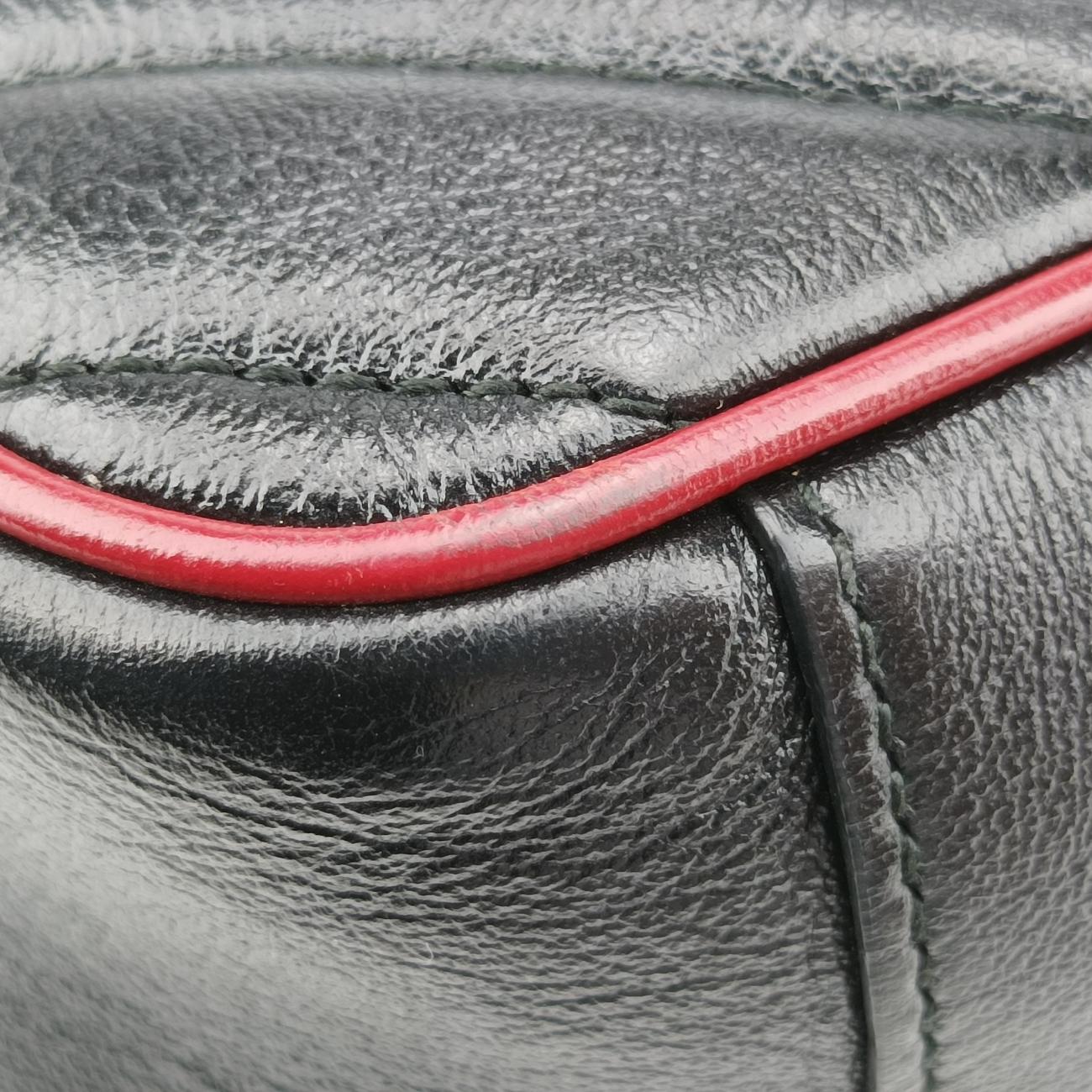 Pre-owned Gucci GG Marmont Black x Beige x Red Leather 443497 shoulderbag | stylenewstar