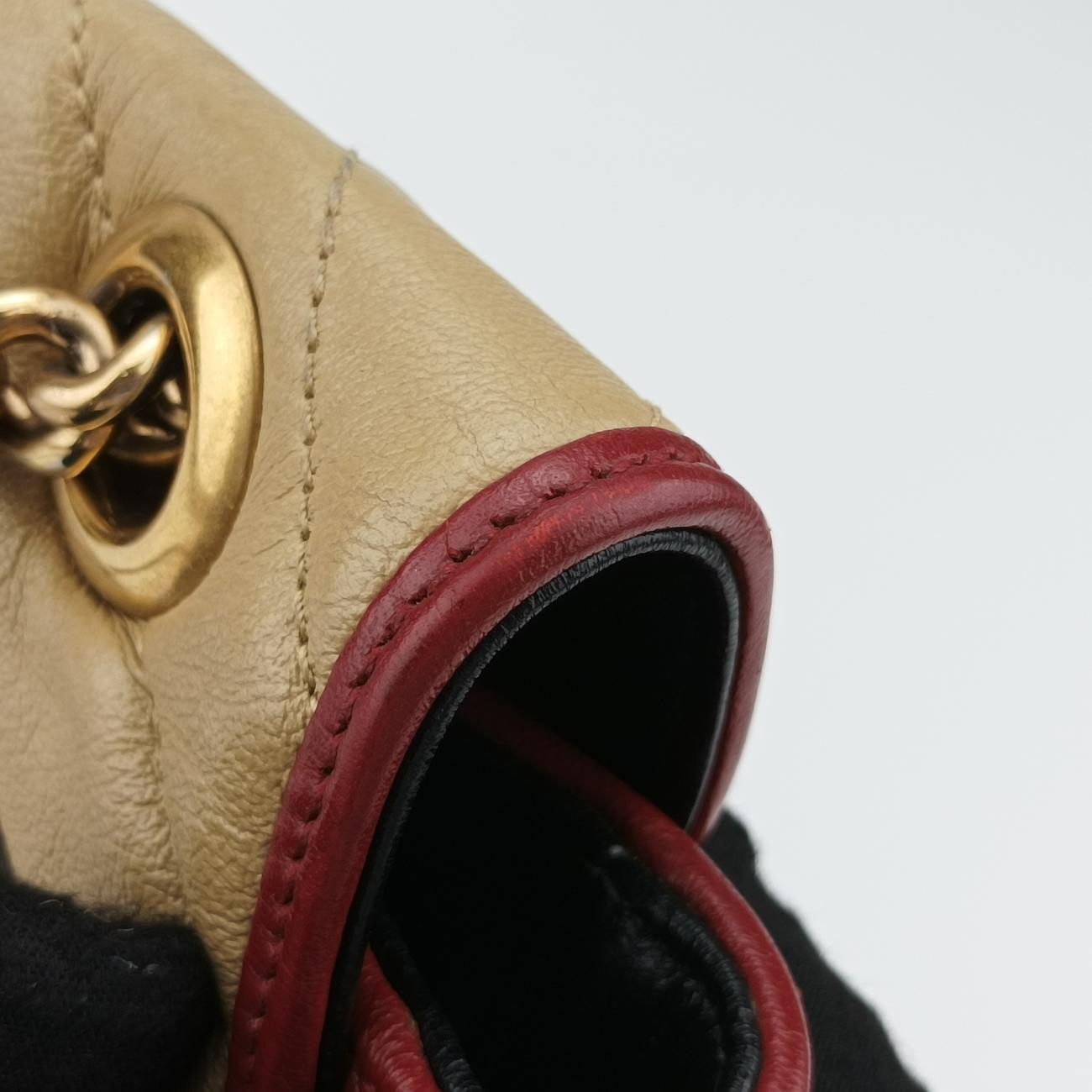 Pre-owned Gucci GG Marmont Black x Beige x Red Leather 443497 shoulderbag | stylenewstar
