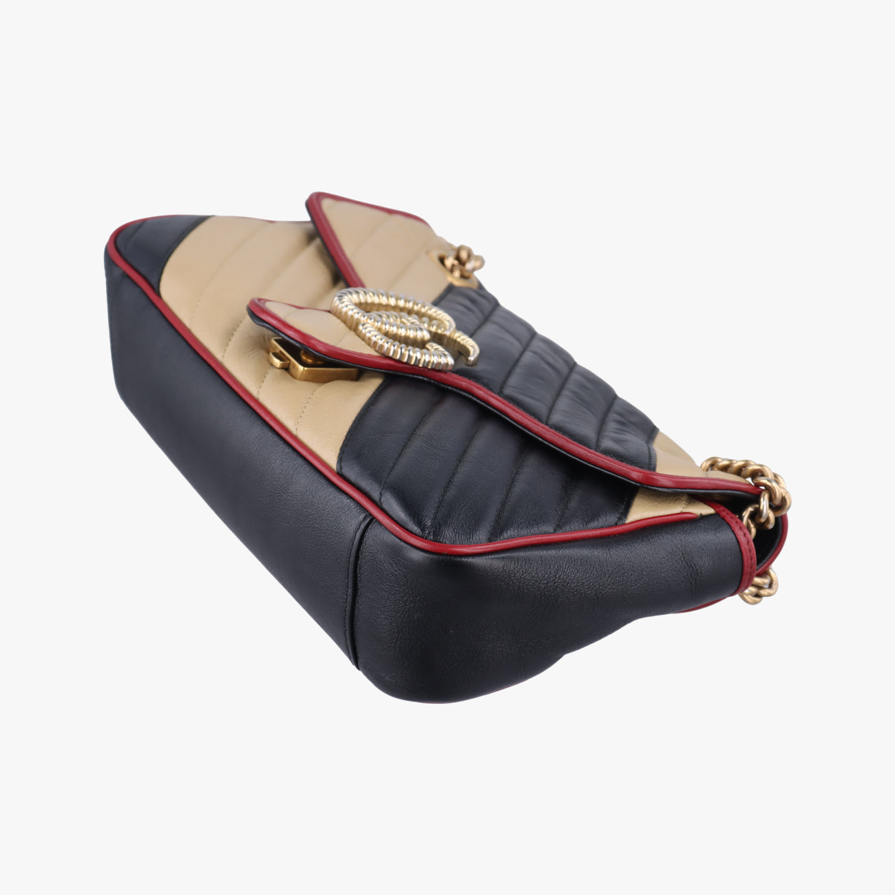 Pre-owned Gucci GG Marmont Black x Beige x Red Leather 443497 shoulderbag | stylenewstar