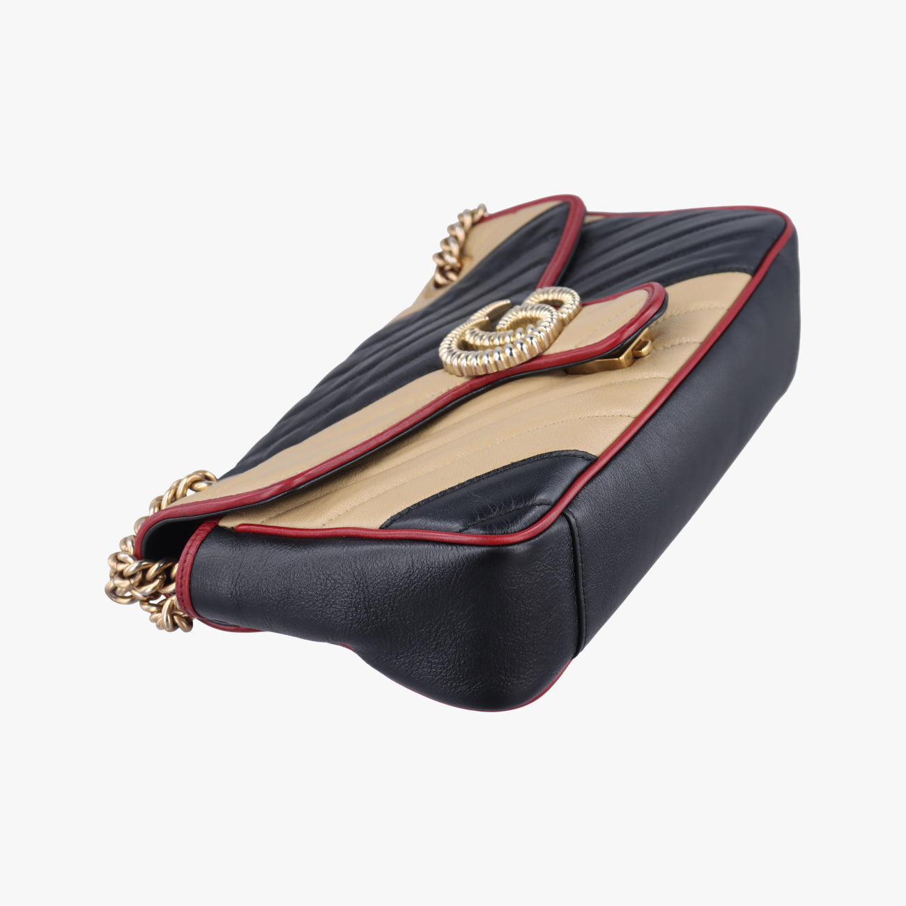 Pre-owned Gucci GG Marmont Black x Beige x Red Leather 443497 shoulderbag | stylenewstar