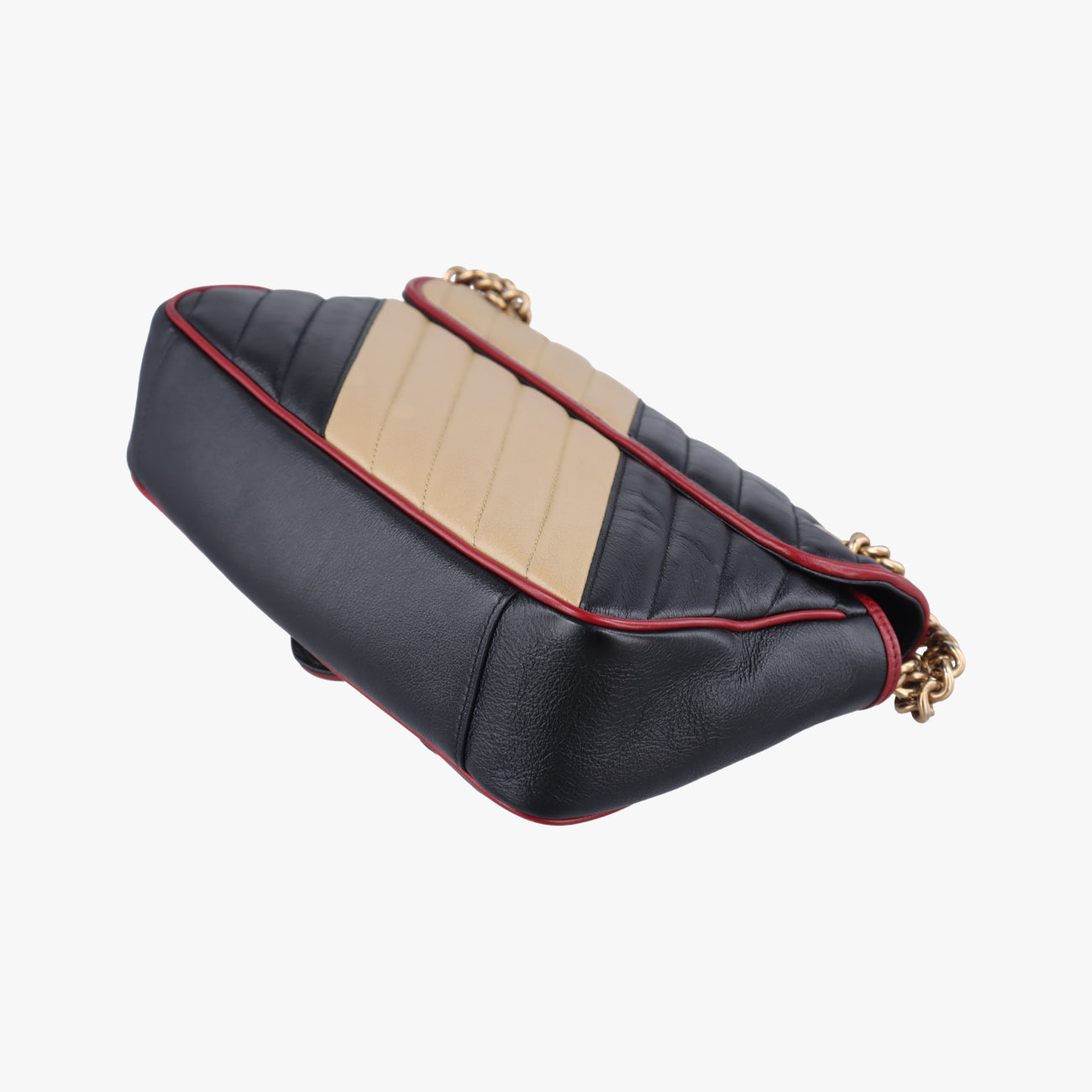 Pre-owned Gucci GG Marmont Black x Beige x Red Leather 443497 shoulderbag | stylenewstar