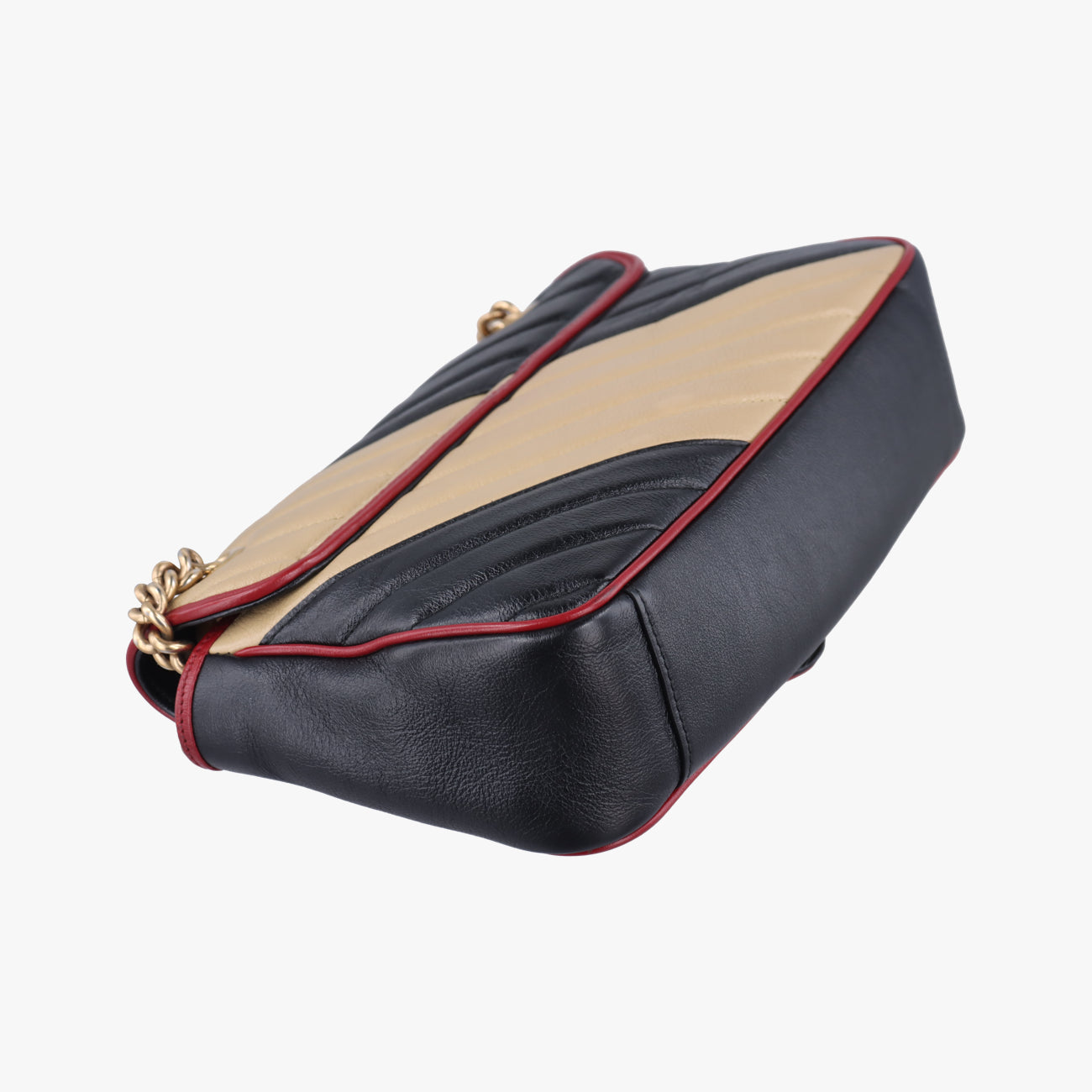 Pre-owned Gucci GG Marmont Black x Beige x Red Leather 443497 shoulderbag | stylenewstar