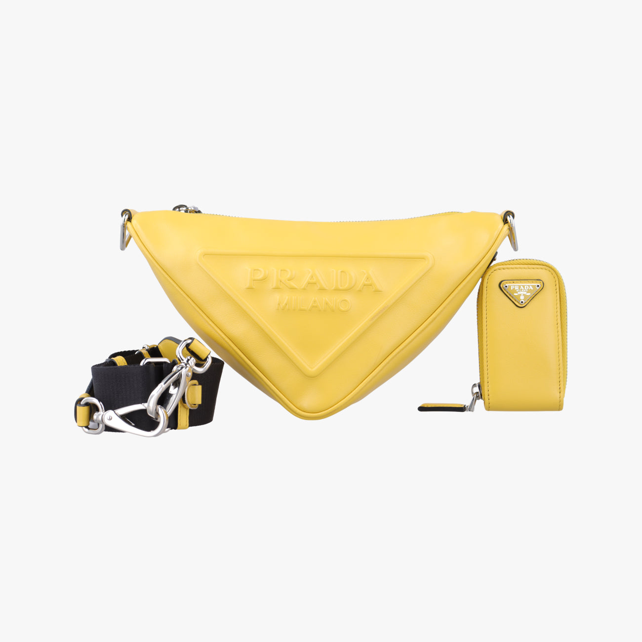 Pre-owned Prada triangle embossed logo Yellow Leather 1BH190 shoulderbag | stylenewstar