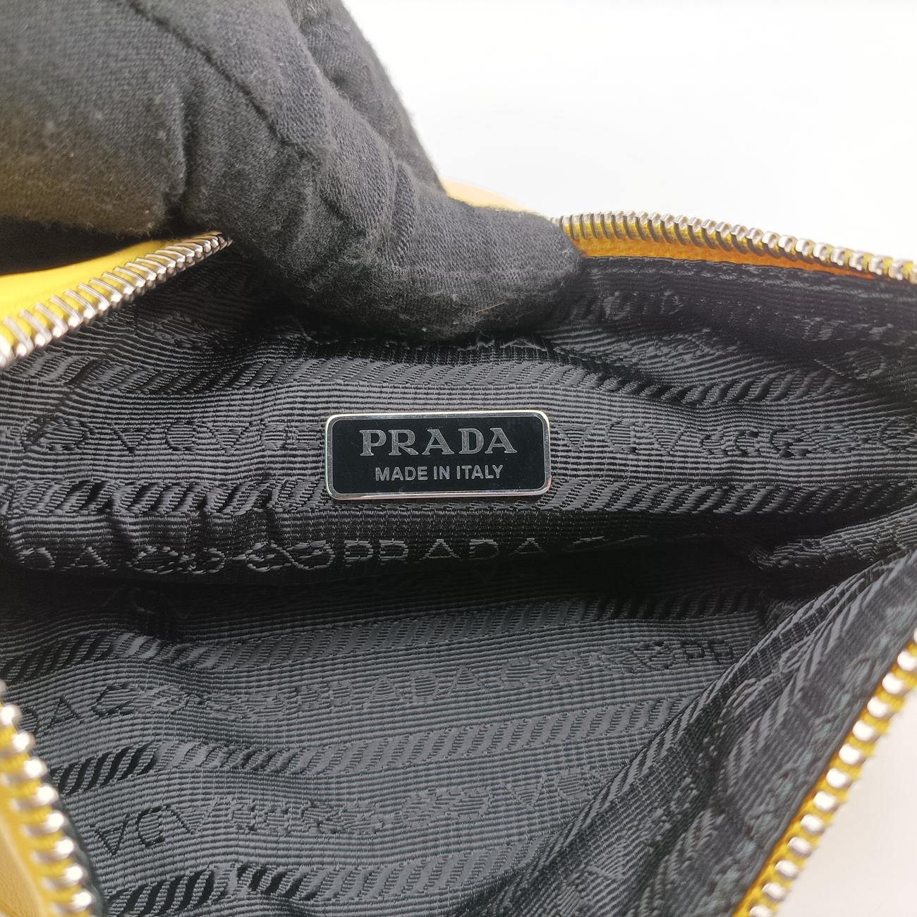 Pre-owned Prada triangle embossed logo Yellow Leather 1BH190 shoulderbag | stylenewstar