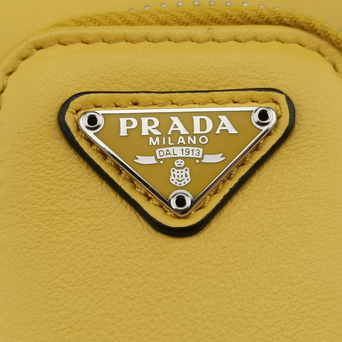 Pre-owned Prada triangle embossed logo Yellow Leather 1BH190 shoulderbag | stylenewstar