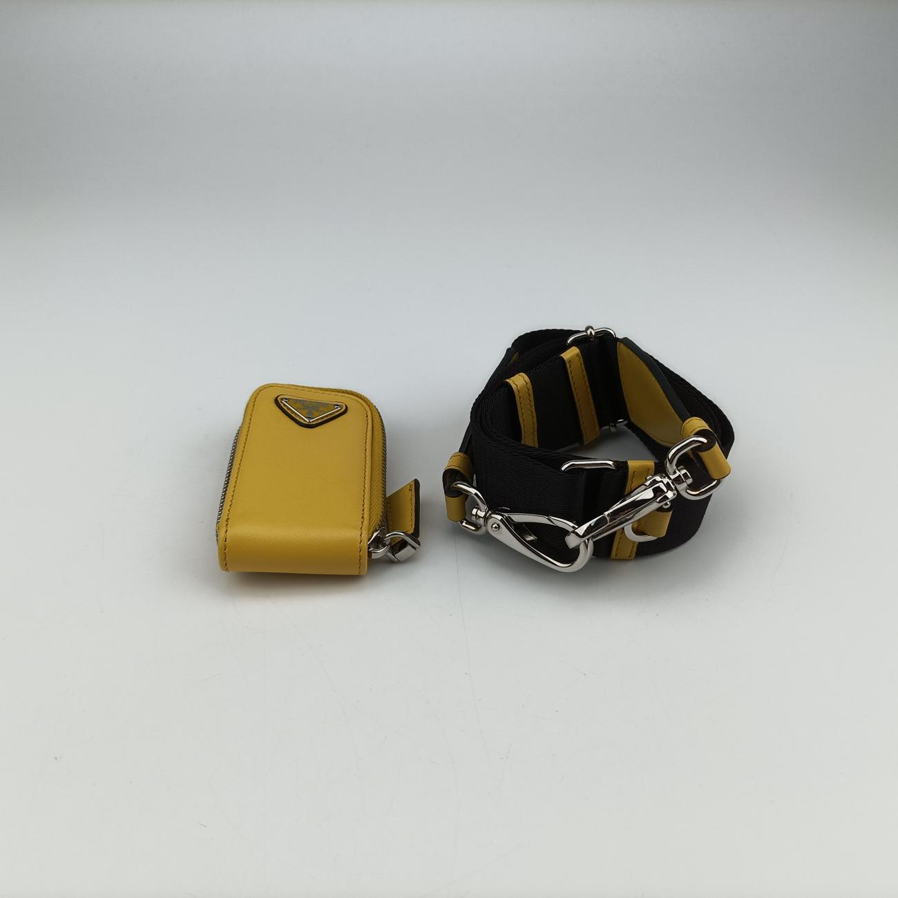 Pre-owned Prada triangle embossed logo Yellow Leather 1BH190 shoulderbag | stylenewstar