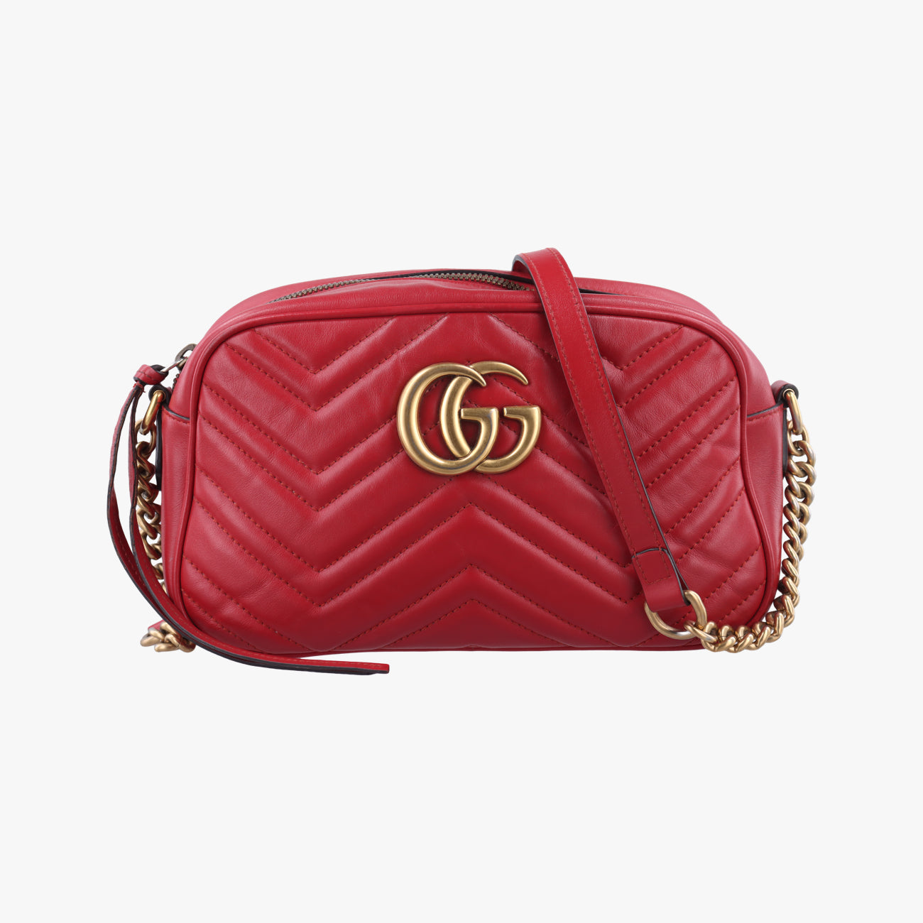 Pre-owned Gucci GG Marmont Red Leather 447632 shoulderbag | stylenewstar