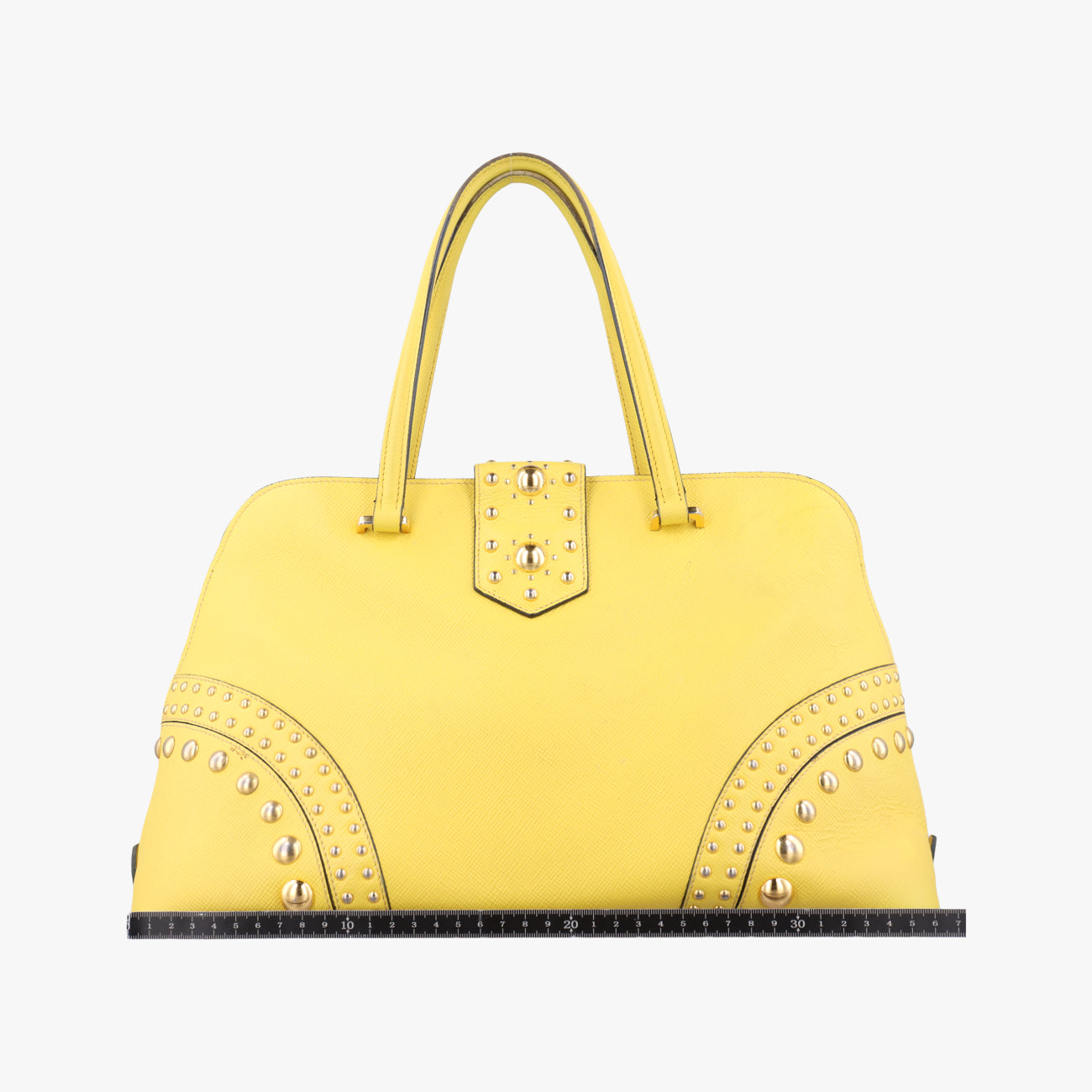 Pre-owned Prada Cuir Studded Open Promenade Yellow Saffiano Leather BN2753 handbag | stylenewstar