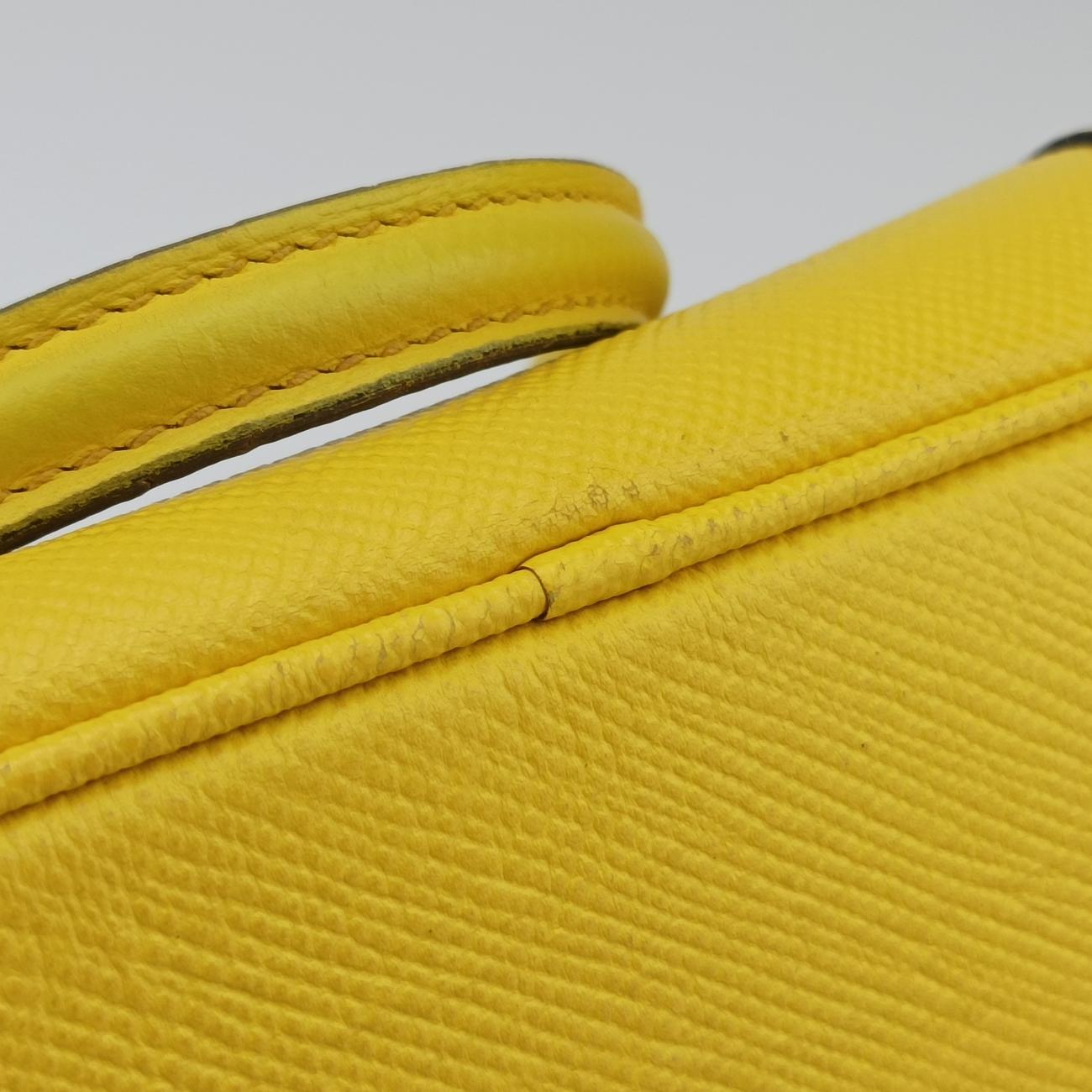 Pre-owned Prada Cuir Studded Open Promenade Yellow Saffiano Leather BN2753 handbag | stylenewstar