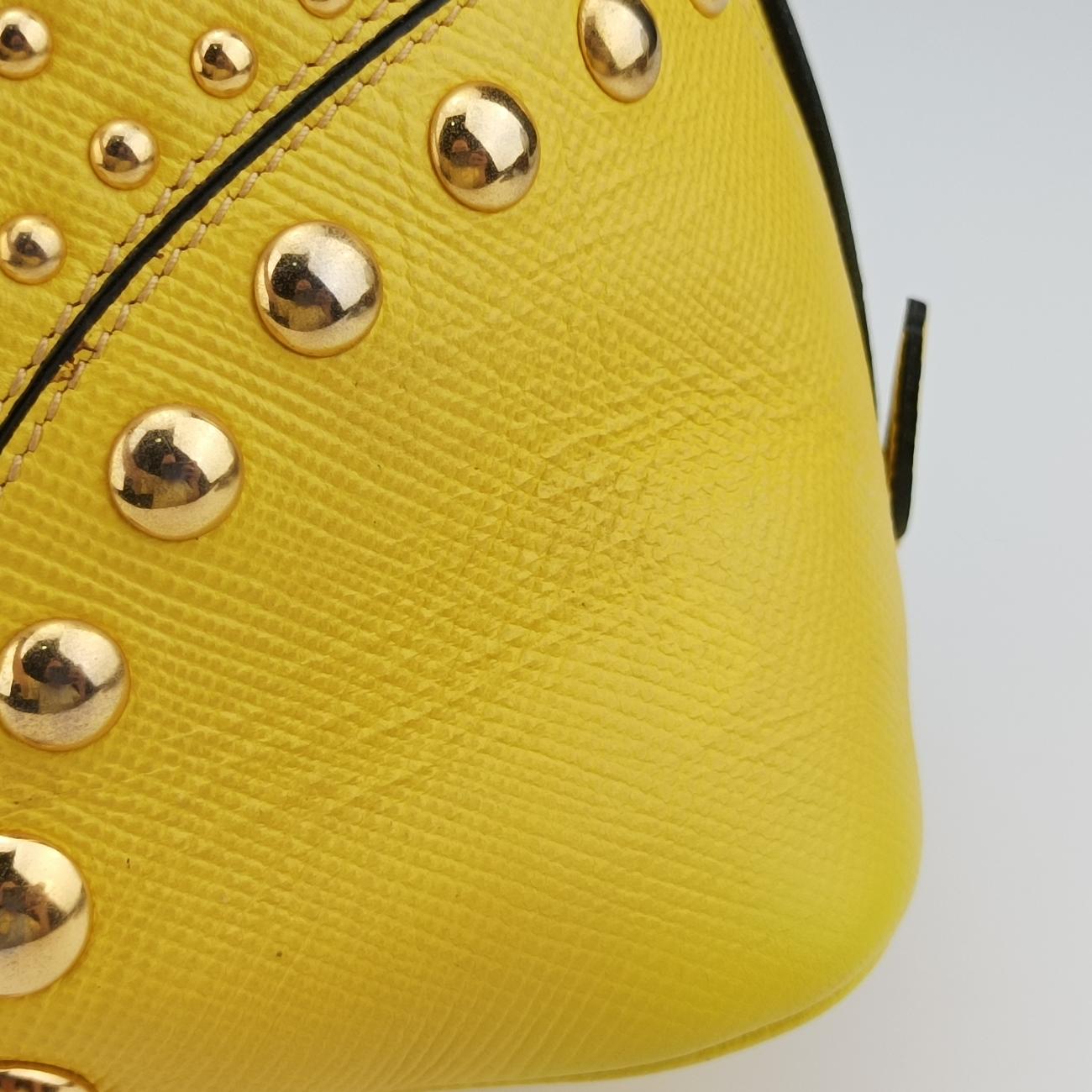 Pre-owned Prada Cuir Studded Open Promenade Yellow Saffiano Leather BN2753 handbag | stylenewstar